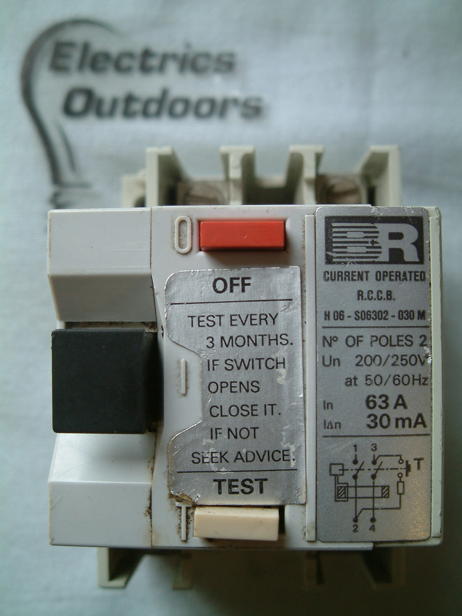 BR 63 AMP 30mA DOUBLE POLE RCCB RCD H06 S06302 030M