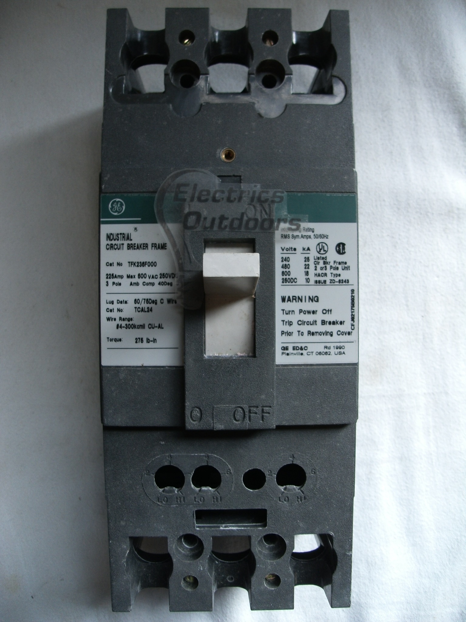 GENERAL ELECTRIC 225 AMP TRIPLE POLE MCCB TFK236F000 FRAME ONLY TFK