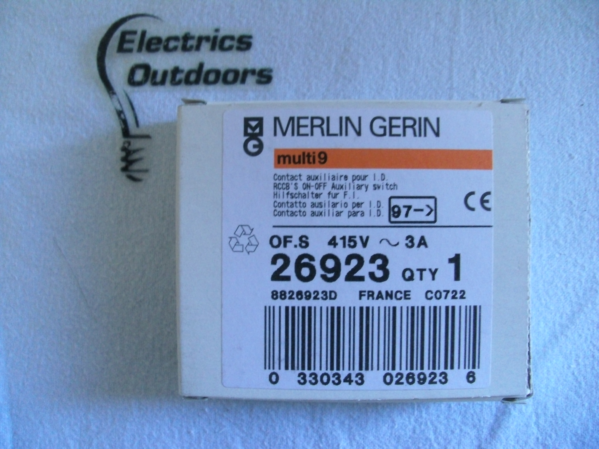 MERLIN GERIN 3 AMP RCCB ON OFF AUXILIARY SWITCH 415V 26923 MULTI 9