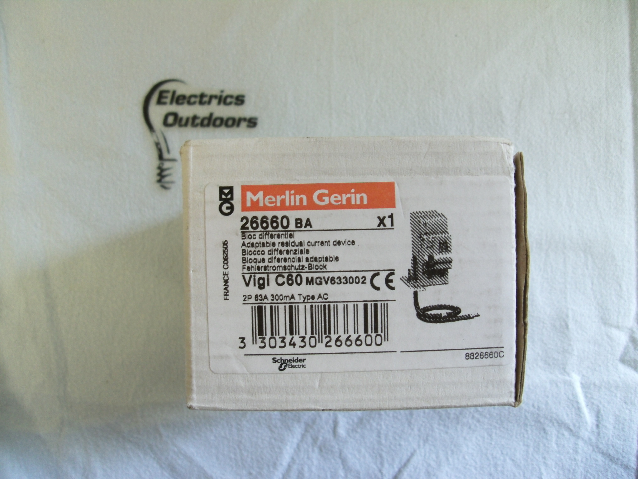 MERLIN GERIN 63 AMP 300mA ADAPTABLE RESIDUAL DEVICE 26660 BA VIGI C60 MGV633002