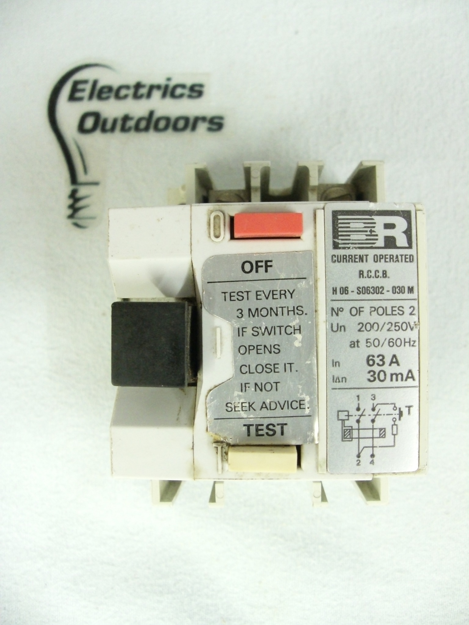 BR 63 AMP 30mA DOUBLE POLE RCCB RCD H06 S06302 030M