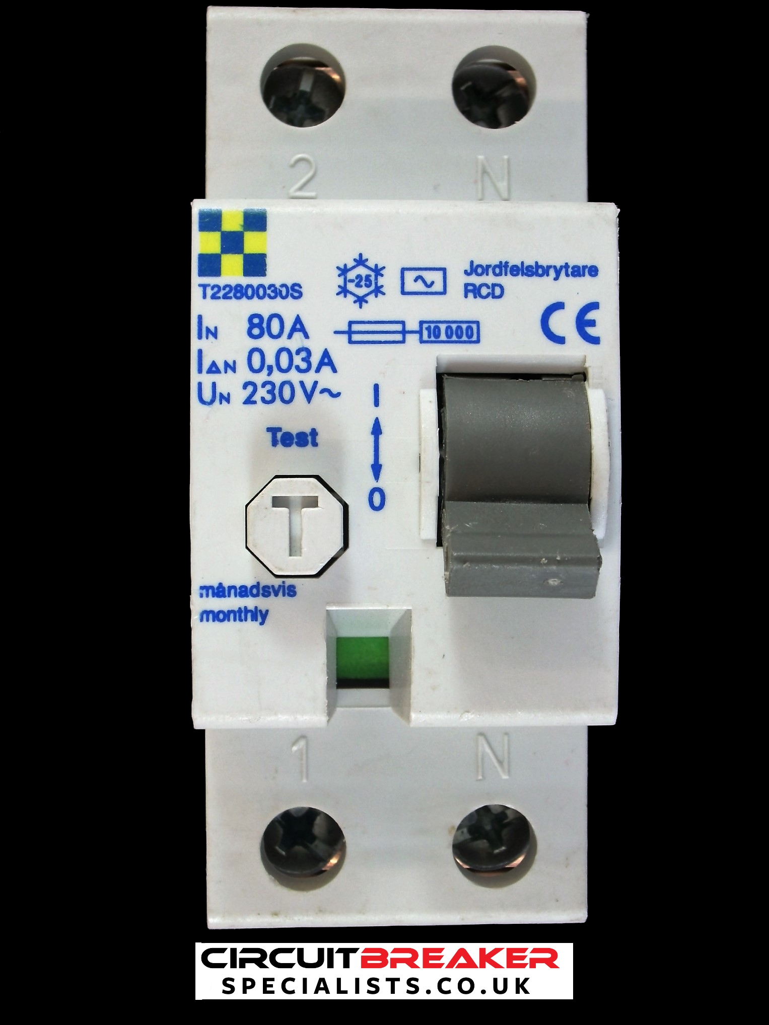 CLIPSAL 80 AMP 10kA 30mA DOUBLE POLE RCCB RCD T2280030S