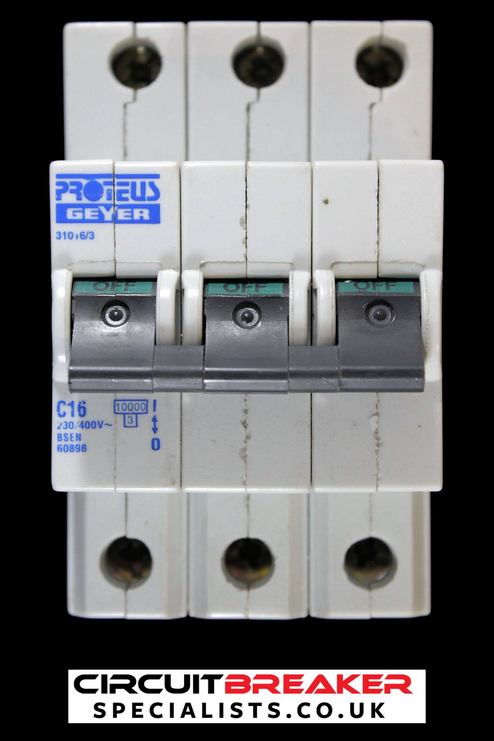 PROTEUS 16 AMP CURVE C 10kA TRIPLE POLE MCB CIRCUIT BREAKER GEYER 31016/3