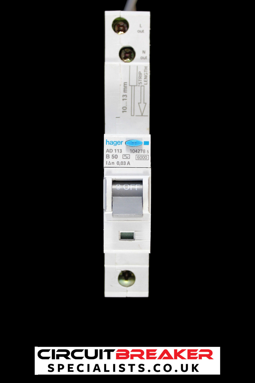 HAGER 50 AMP CURVE B 6kA 30mA RCBO TYPE AC AD113 104278
