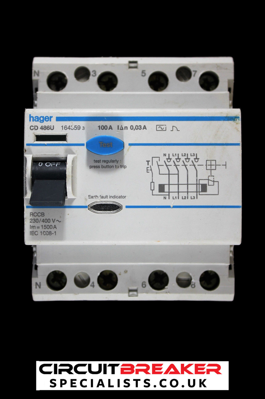 HAGER 100 AMP 30mA FOUR POLE RCCB RCD CD 486U 164359