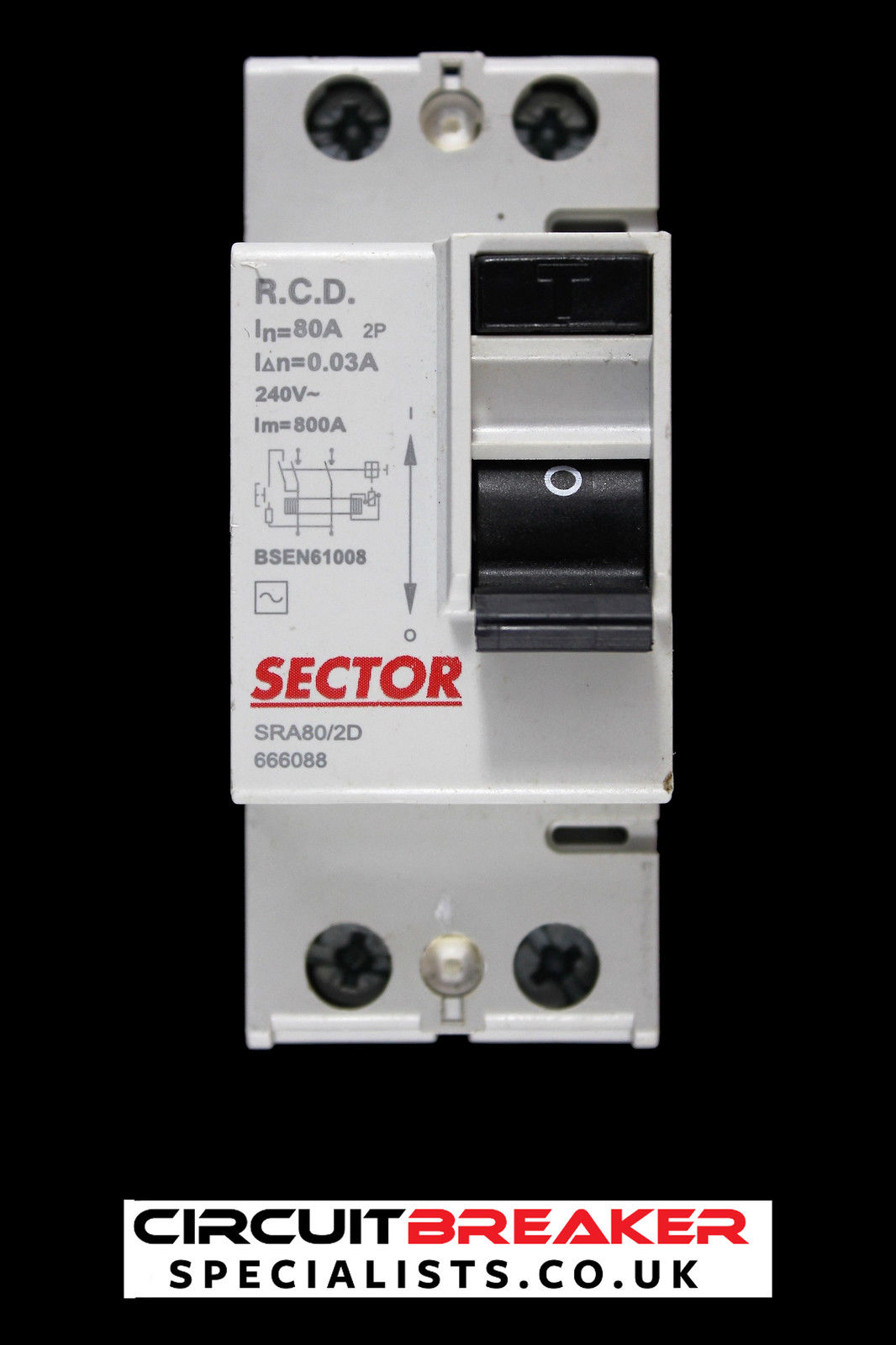 SECTOR 80 AMP 30mA DOUBLE POLE RCD TYPE AC SRA80/2D 666088