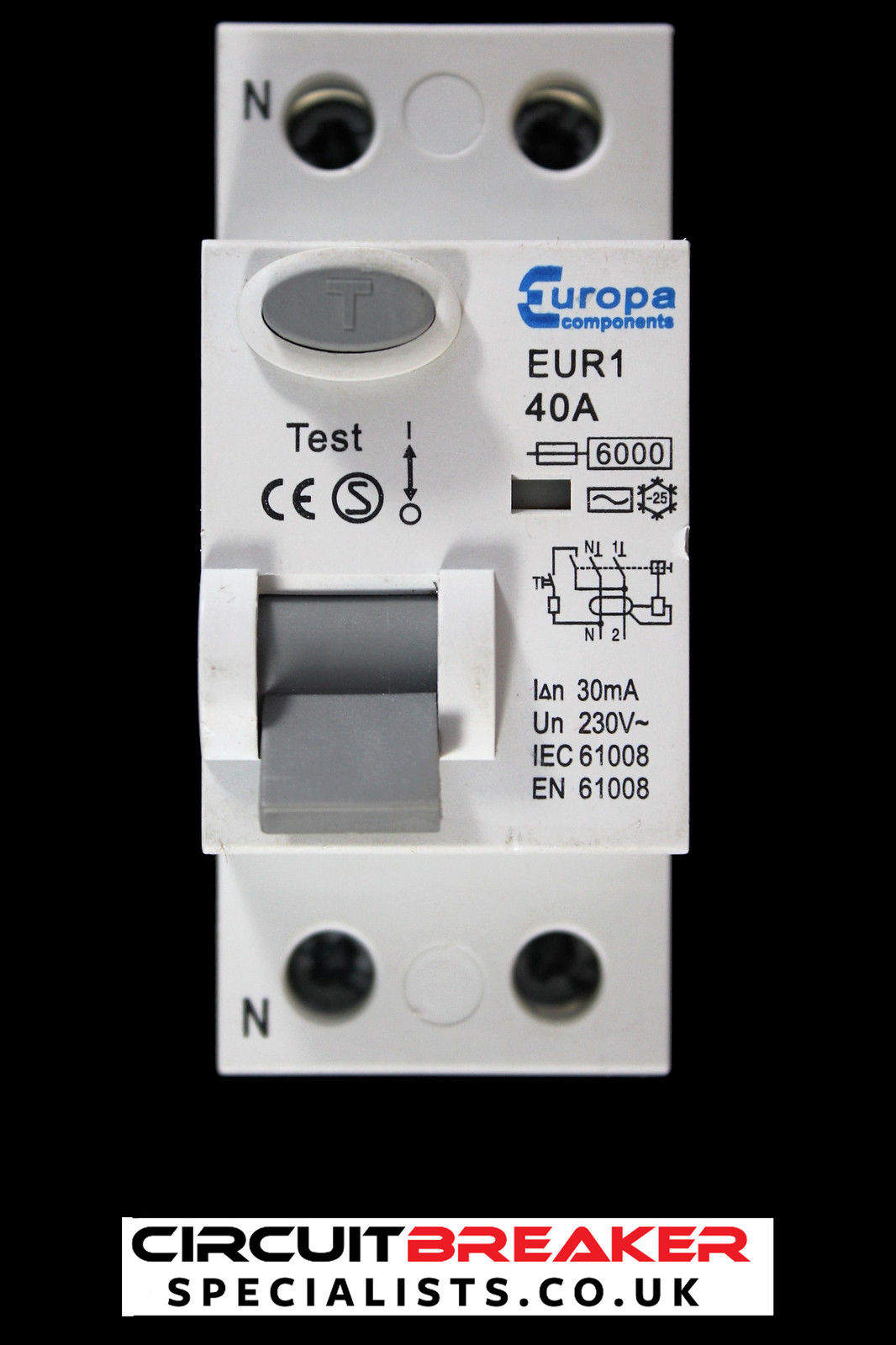 EUROPA 40 AMP 30mA DOUBLE POLE RCD TYPE AC EUR1 Used Circuit Breaker