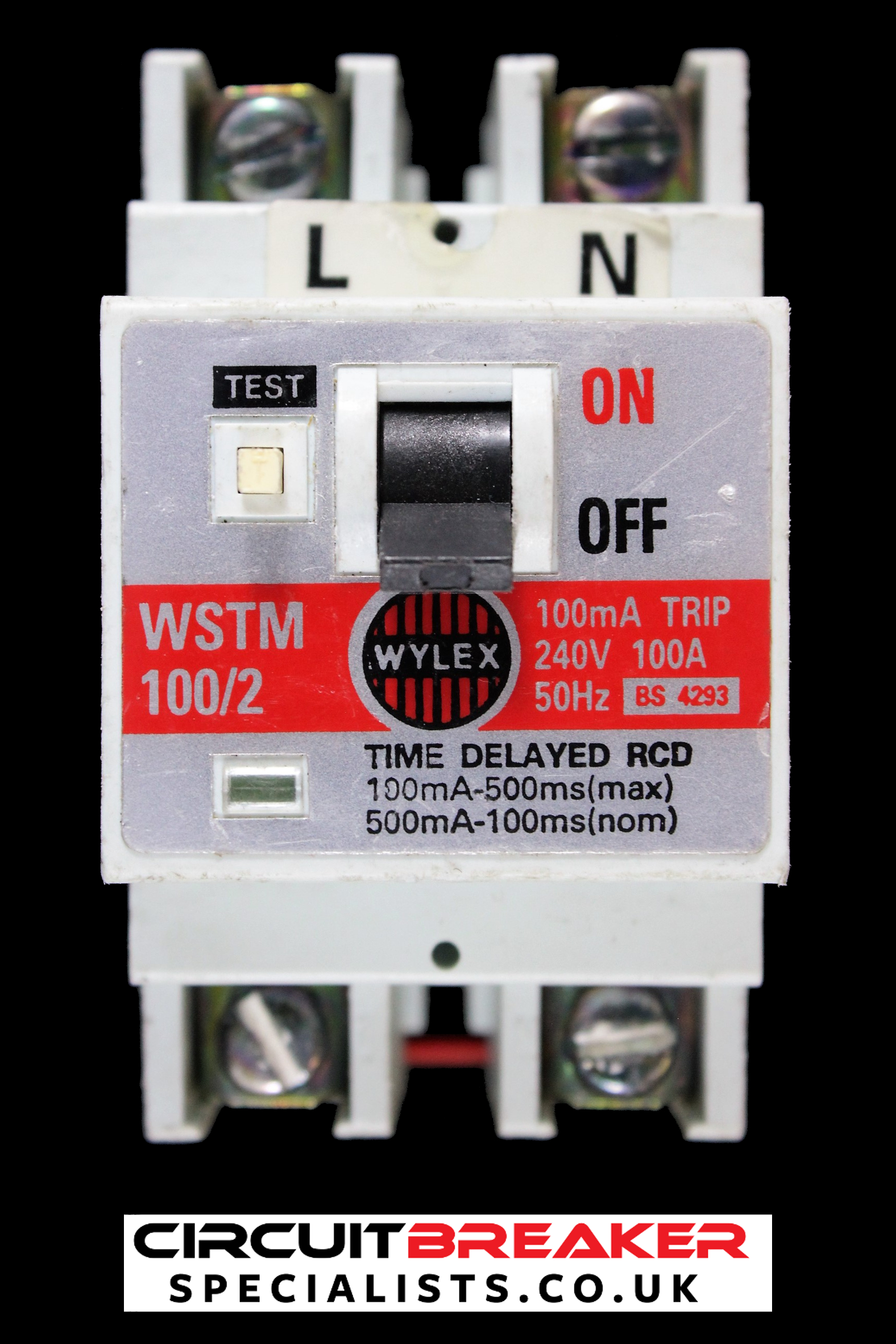 WYLEX 100 AMP 100mA 500mS DOUBLE POLE TIME DELAYED RCCB RCD WSTM100/2