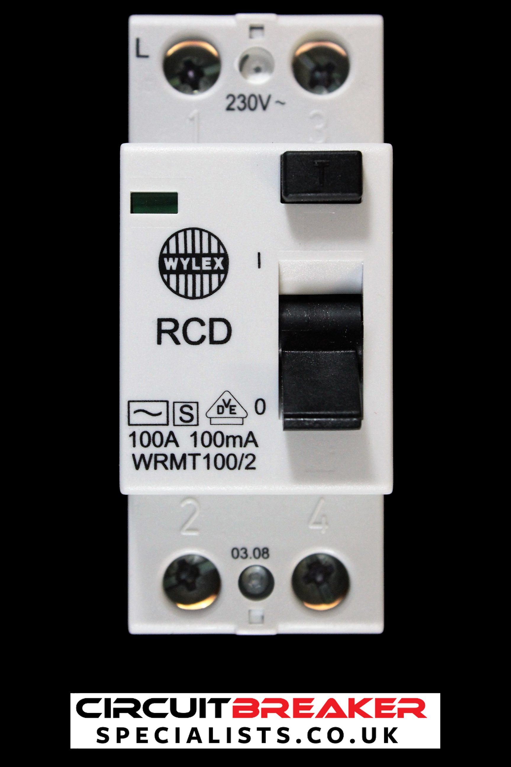 WYLEX 100 AMP 100 mA DOUBLE POLE TIME DELAY RCD WRMT100/2