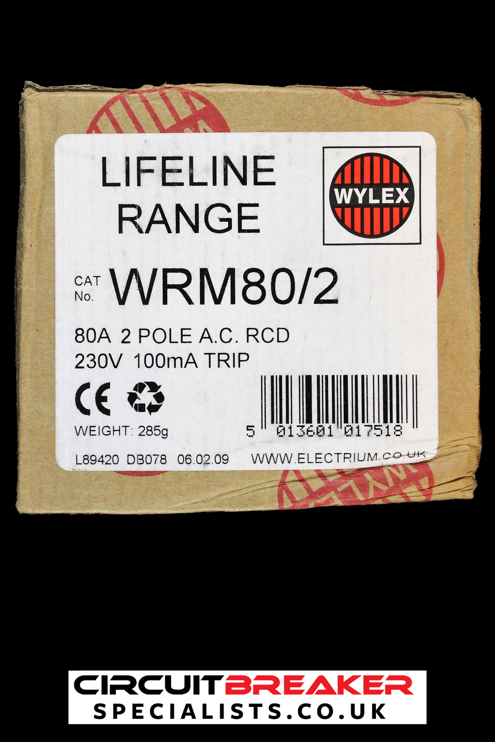 WYLEX 80 AMP 100mA DOUBLE POLE RCD TYPE AC WRM80/2