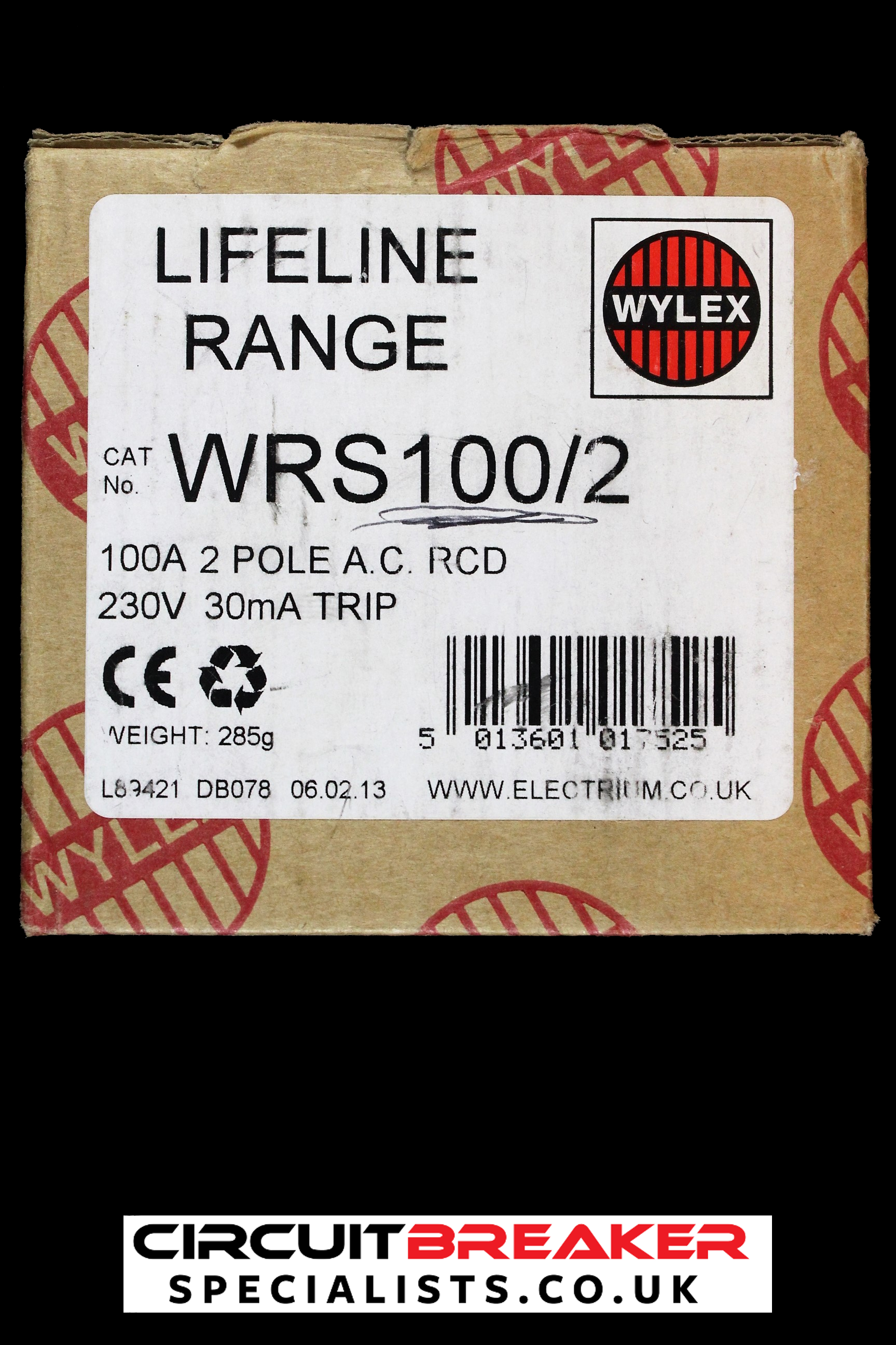 WYLEX 100 AMP 30mA DOUBLE POLE RCD TYPE AC WRS100/2