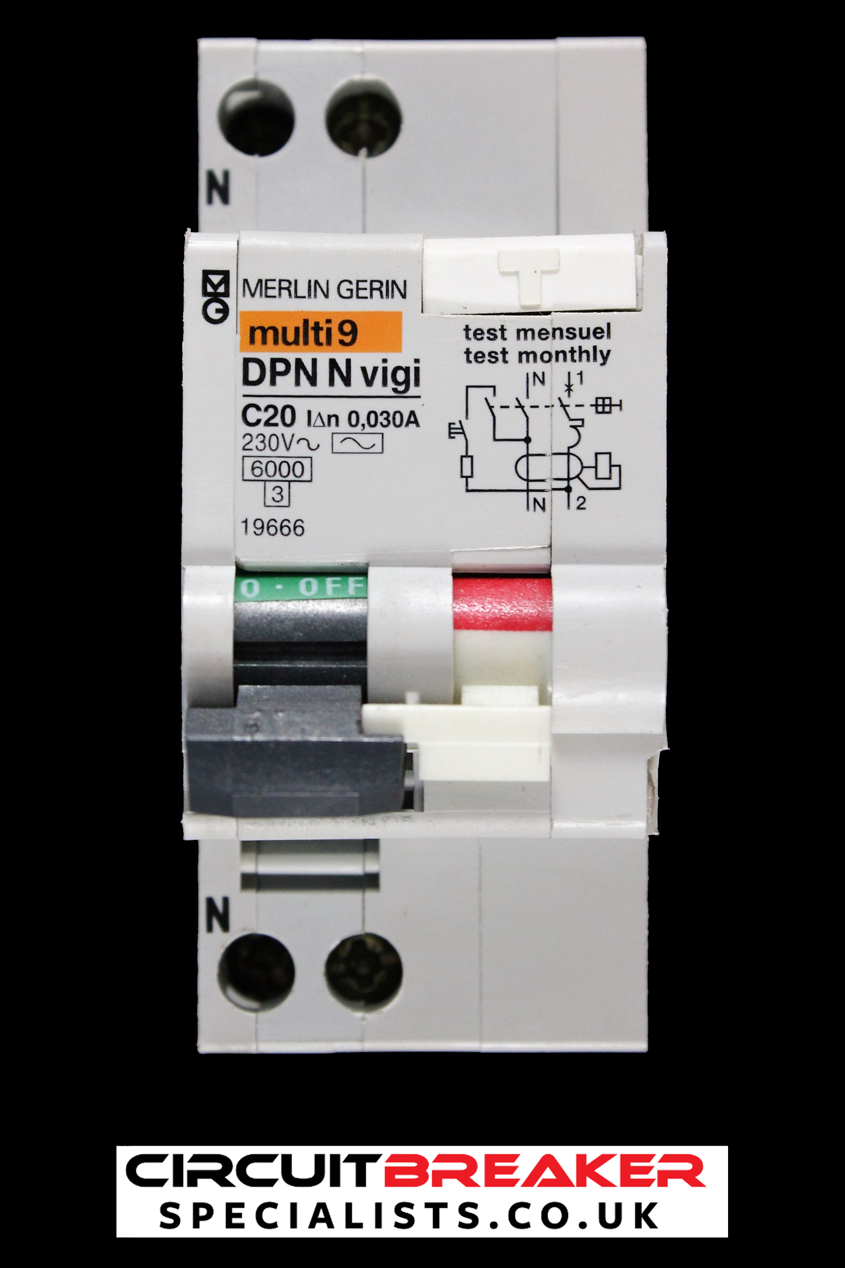 MERLIN GERIN 20 AMP CURVE C 6kA 30 MA DOUBLE POLE RCBO TYPE AC DPN N VIGI 19666