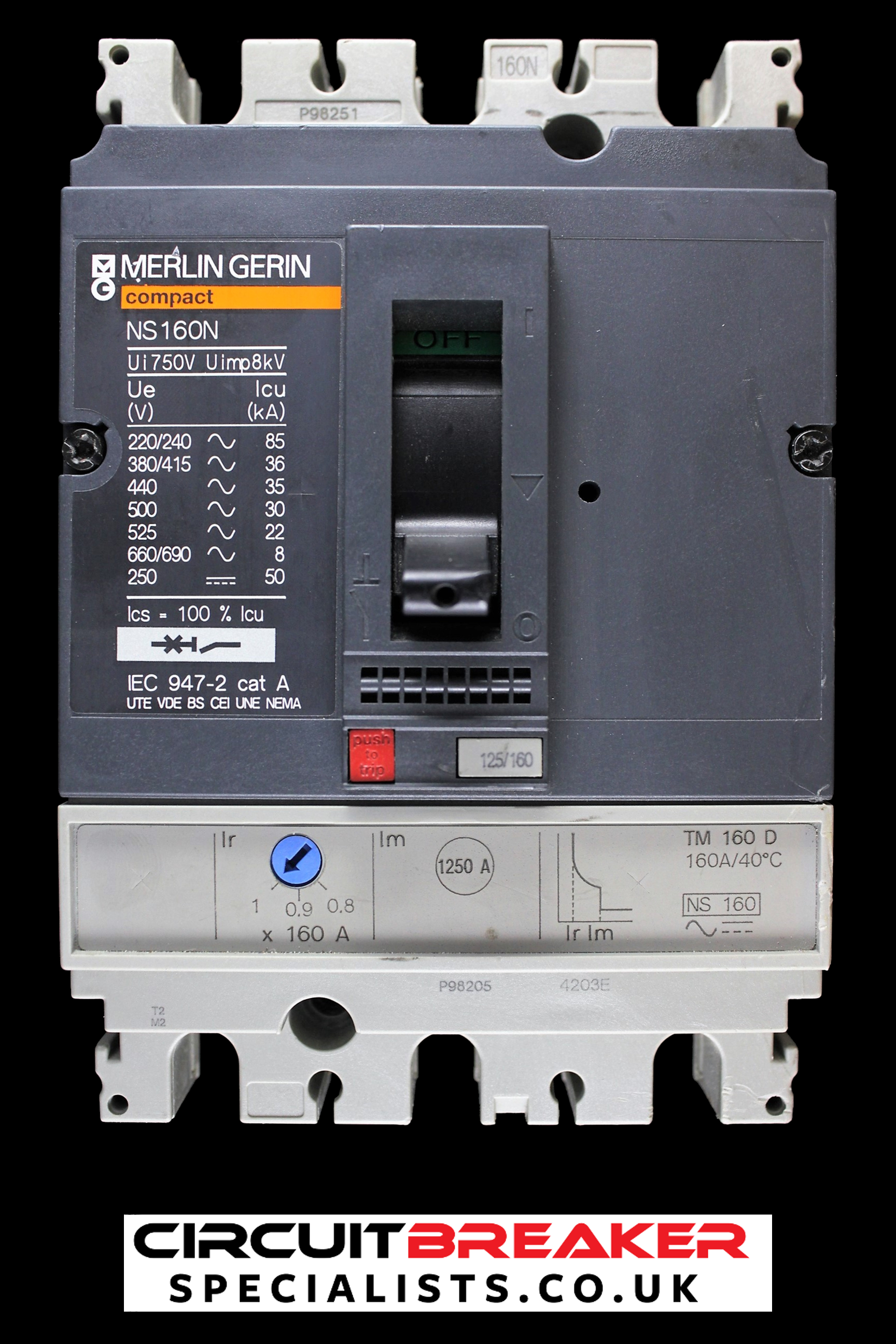 MERLIN GERIN 160 AMP 36kA TRIPLE POLE MCCB NS160N TM160D