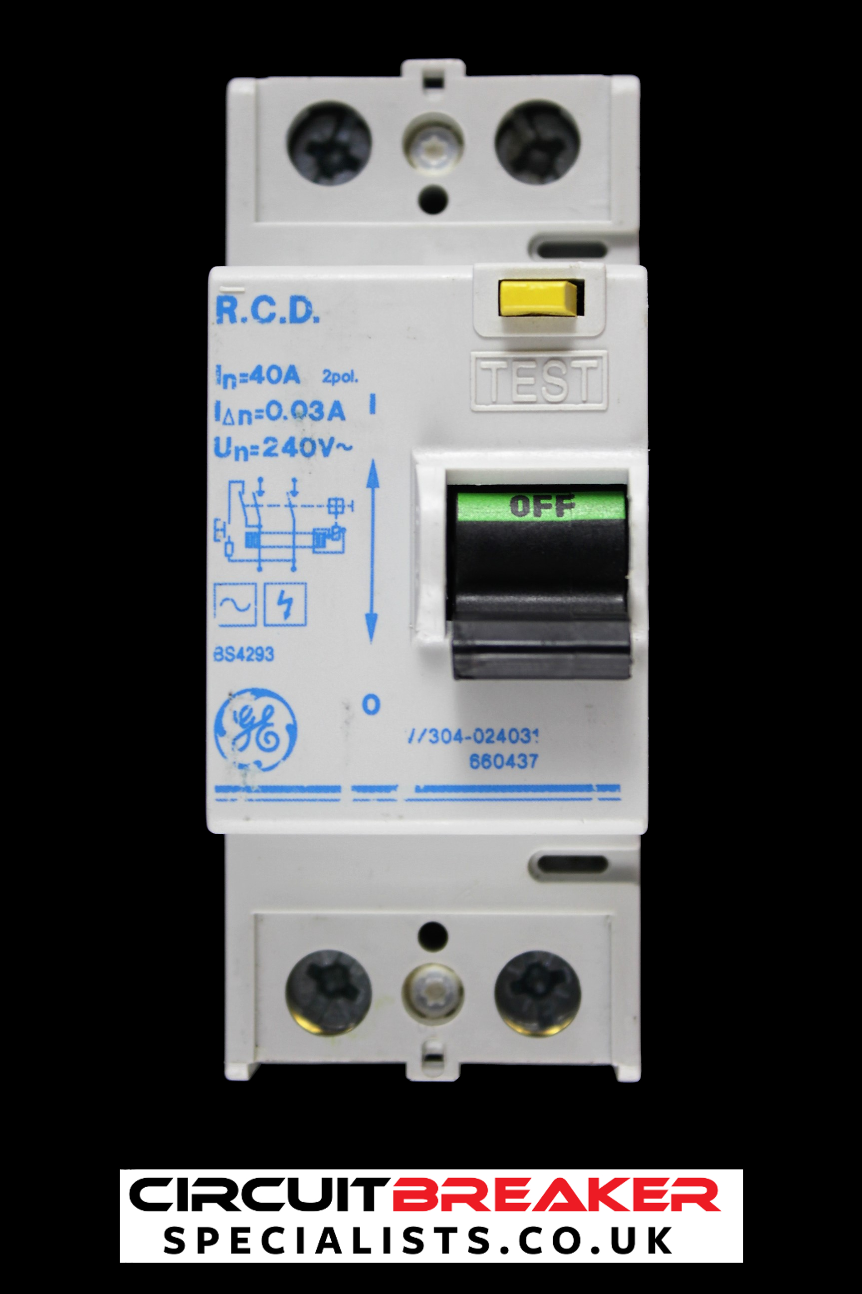 GENERAL ELECTRIC 40 AMP 30mA DOUBLE POLE RCD TYPE AC V/304-024031 660437