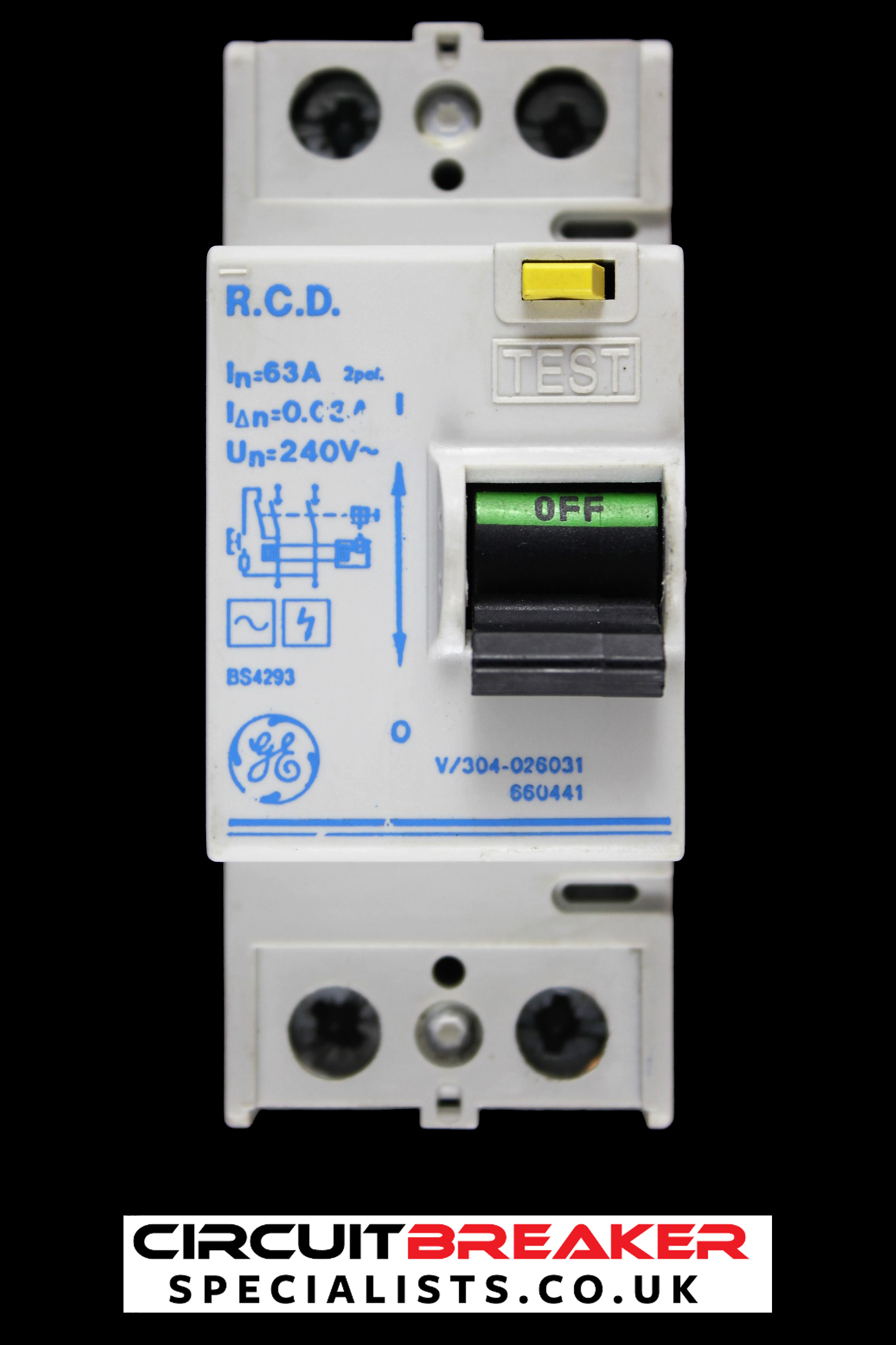 GENERAL ELECTRIC 63 AMP 30mA DOUBLE POLE RCD TYPE AC V/304-026031 660441