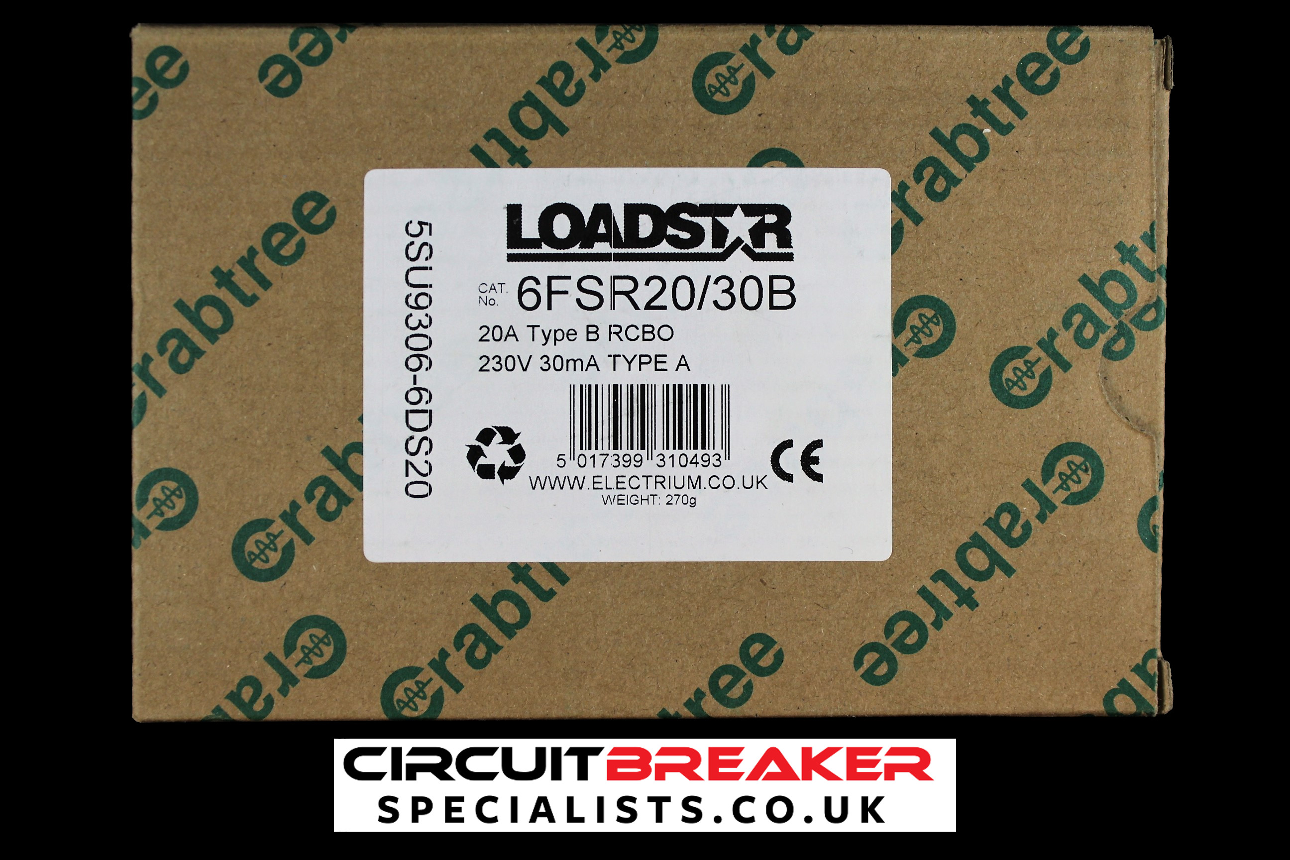 CRABTREE 20 AMP CURVE B 6kA 30mA RCBO TYPE A LOADSTAR 6FSR20/30B