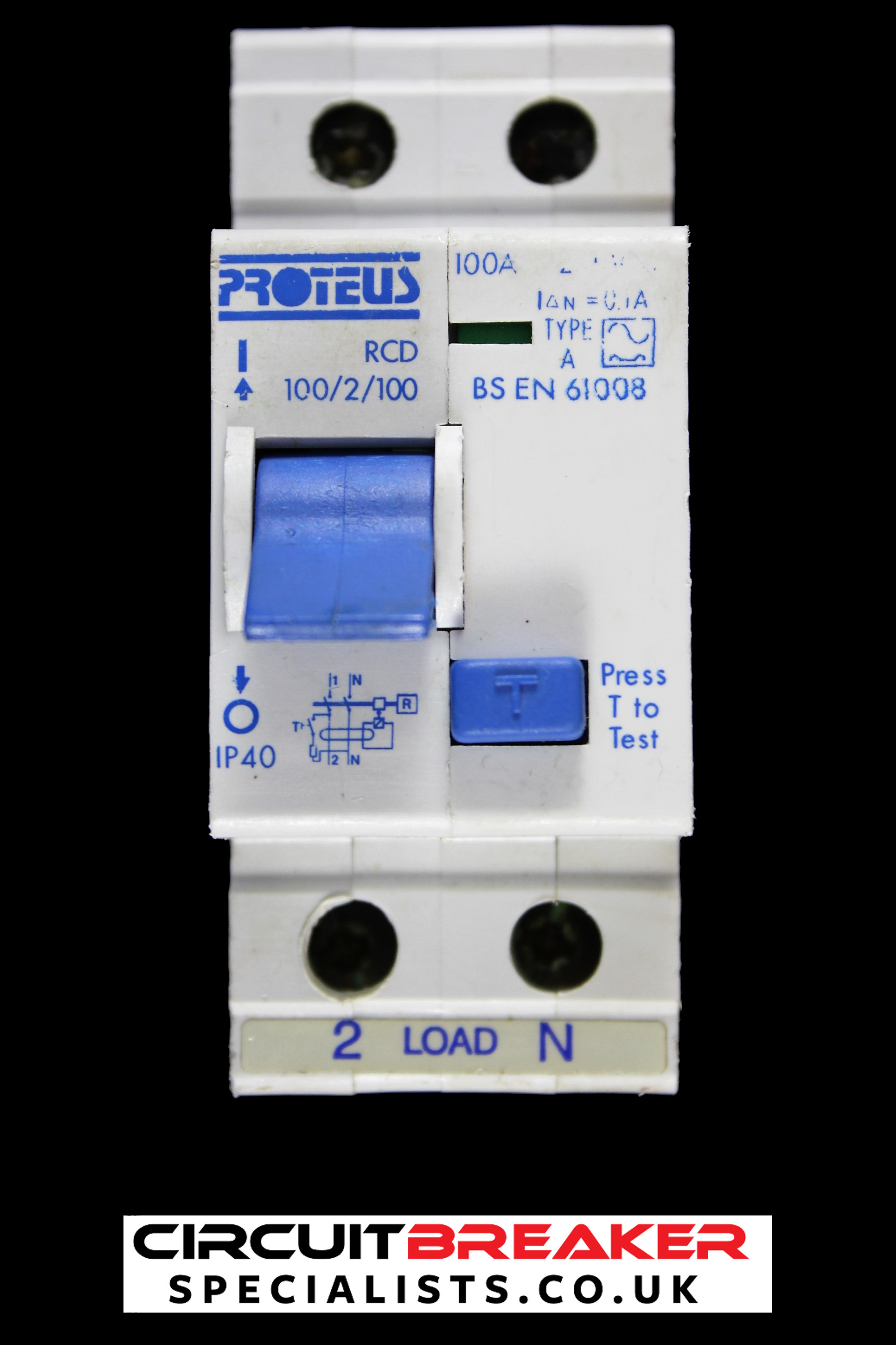 PROTEUS 100 AMP 100mA DOUBLE POLE RCD TYPE A 100/2/100