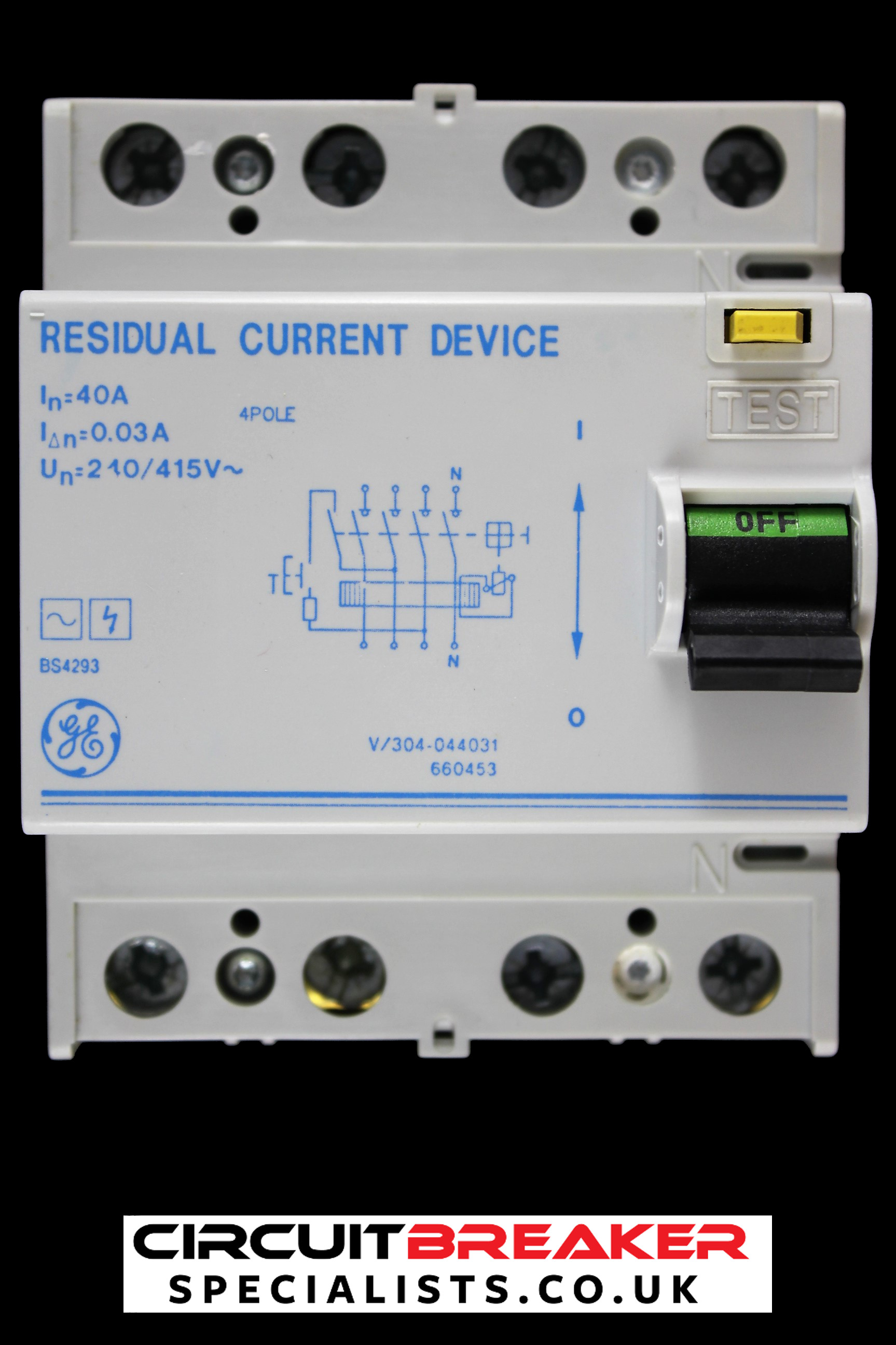 GENERAL ELECTRIC 40 AMP 30mA FOUR POLE RCCB RCD SERIES E V304-044031 660453