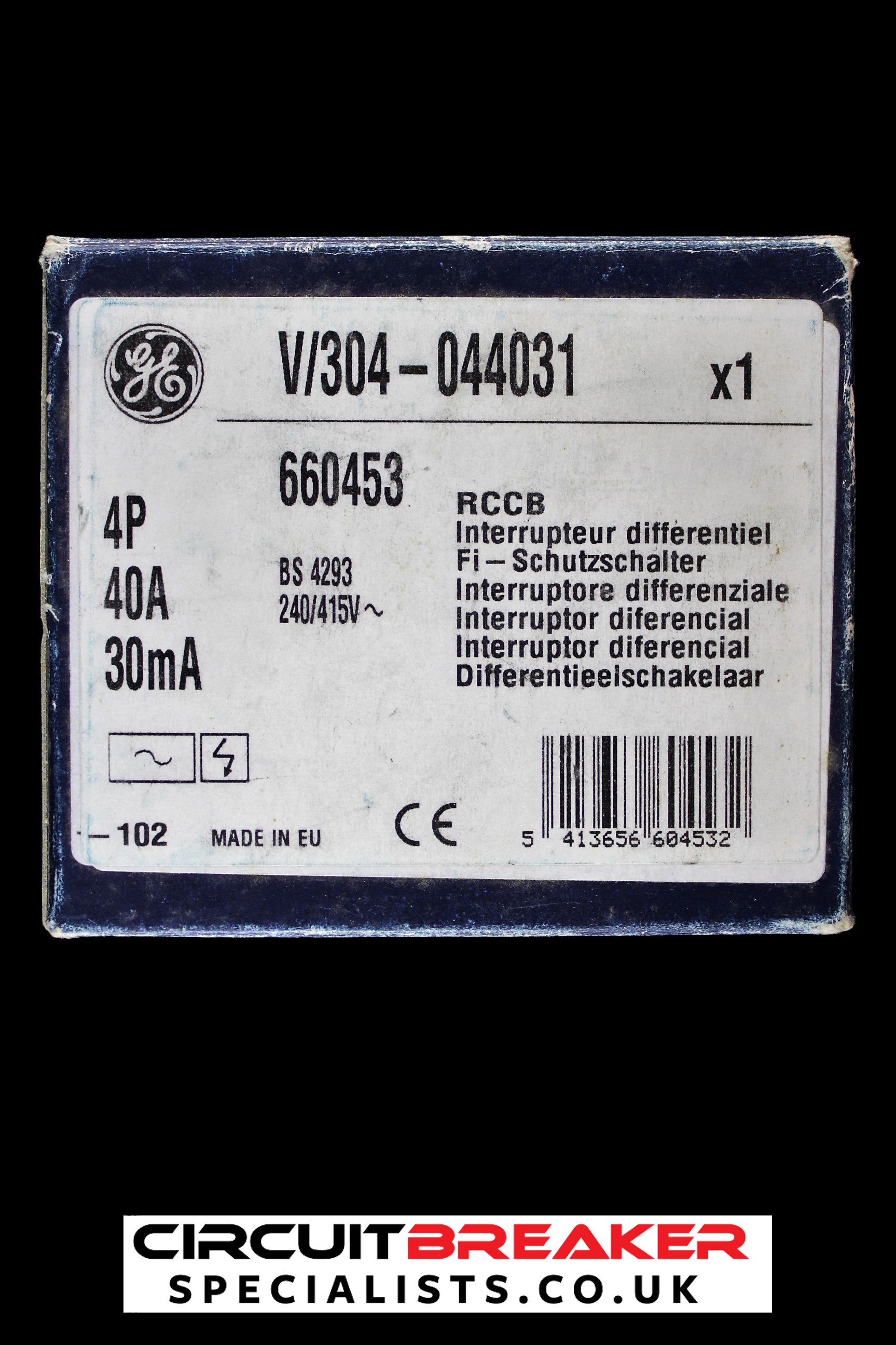 GENERAL ELECTRIC 40 AMP 30mA FOUR POLE RCCB RCD SERIES E V304-044031 660453