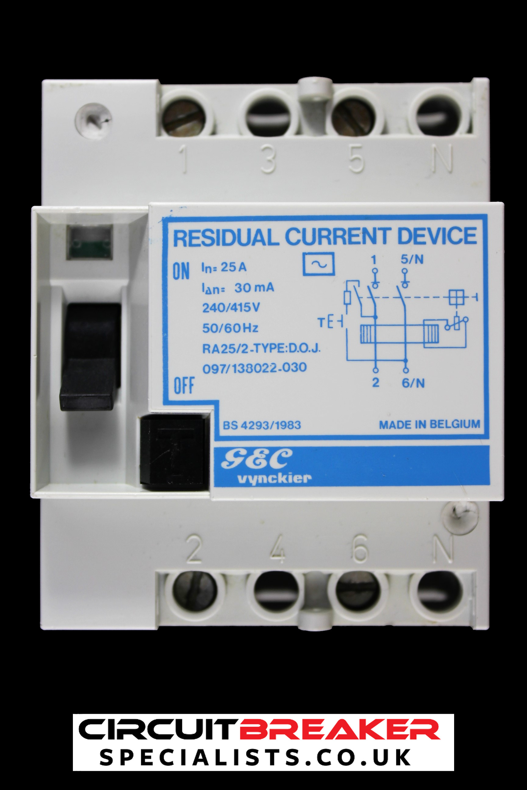GEC VYNCKIER 25 AMP 30mA DOUBLE POLE RCD TYPE AC DOJ RA25/2 097/138022-030