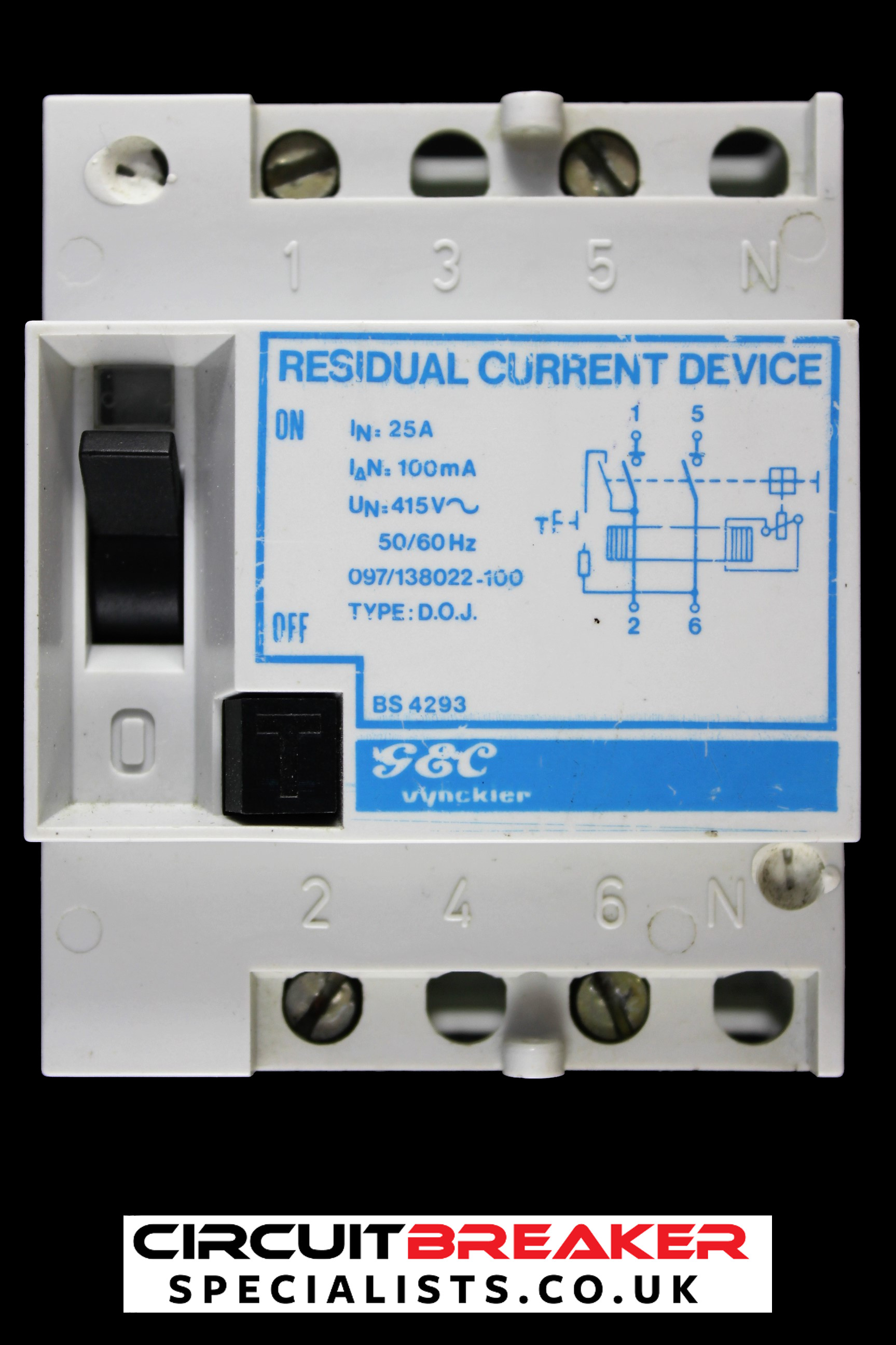 GEC VYNCKIER 25 AMP 100mA DOUBLE POLE RCD DOJ 097/138022-100