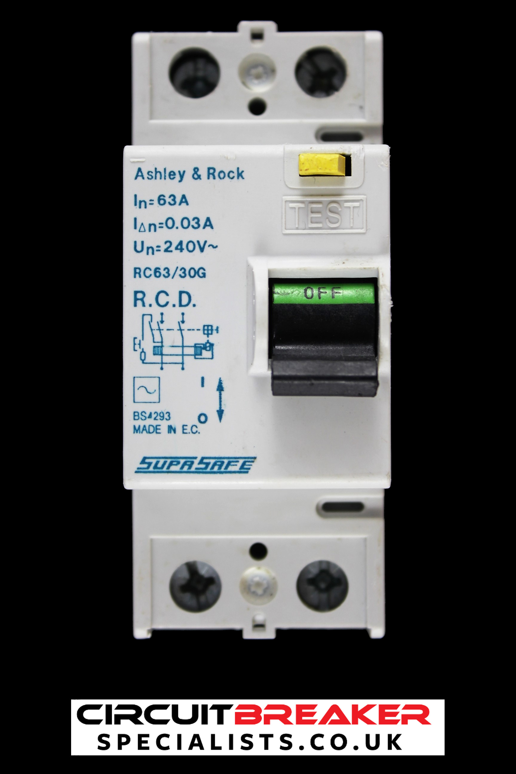 ASHLEY & ROCK 63 AMP 30mA DOUBLE POLE RCD TYPE AC RC63/30G SUPASAFE
