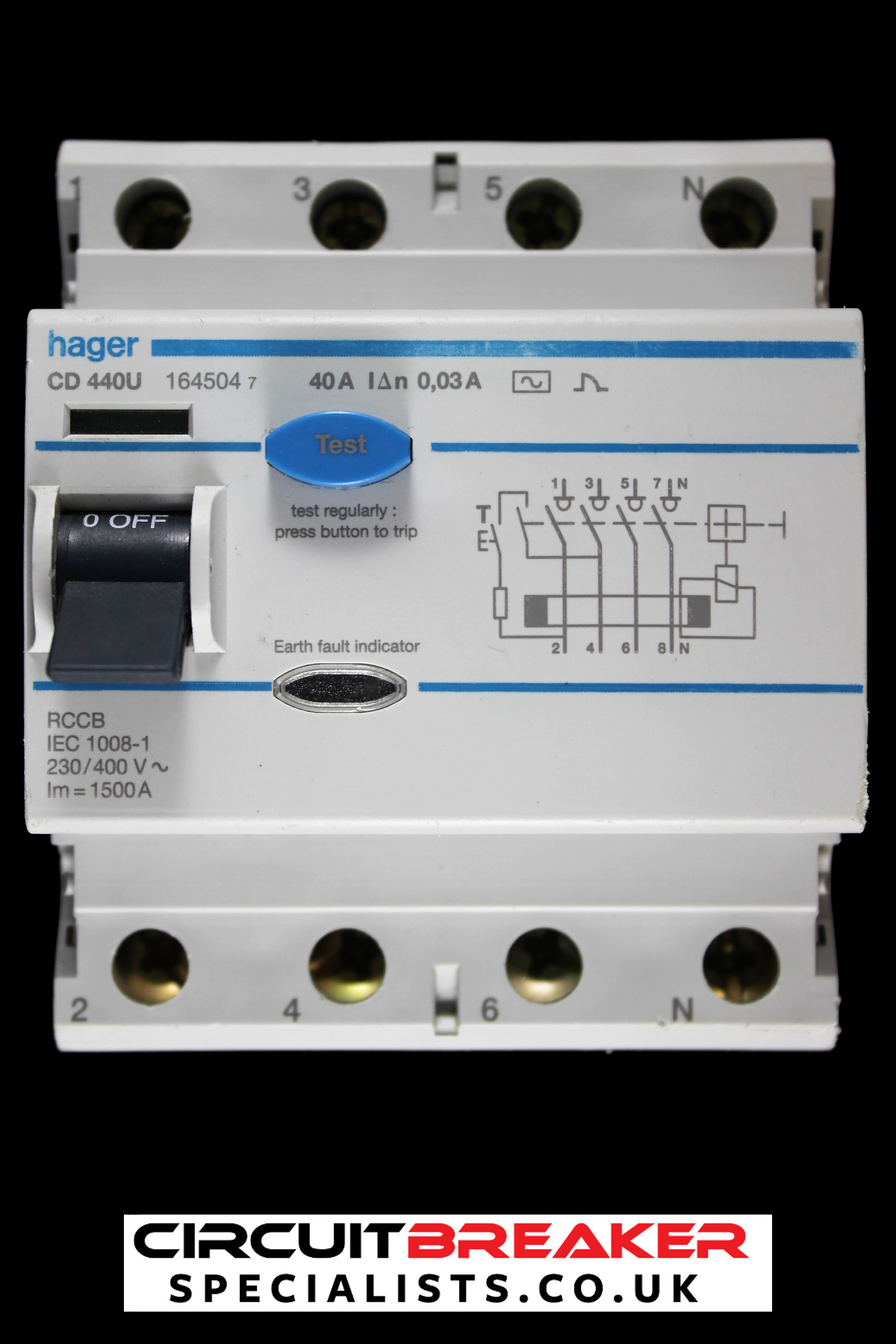 HAGER 40 AMP 30mA FOUR POLE RCCB RCD TYPE AC CD440U 164504