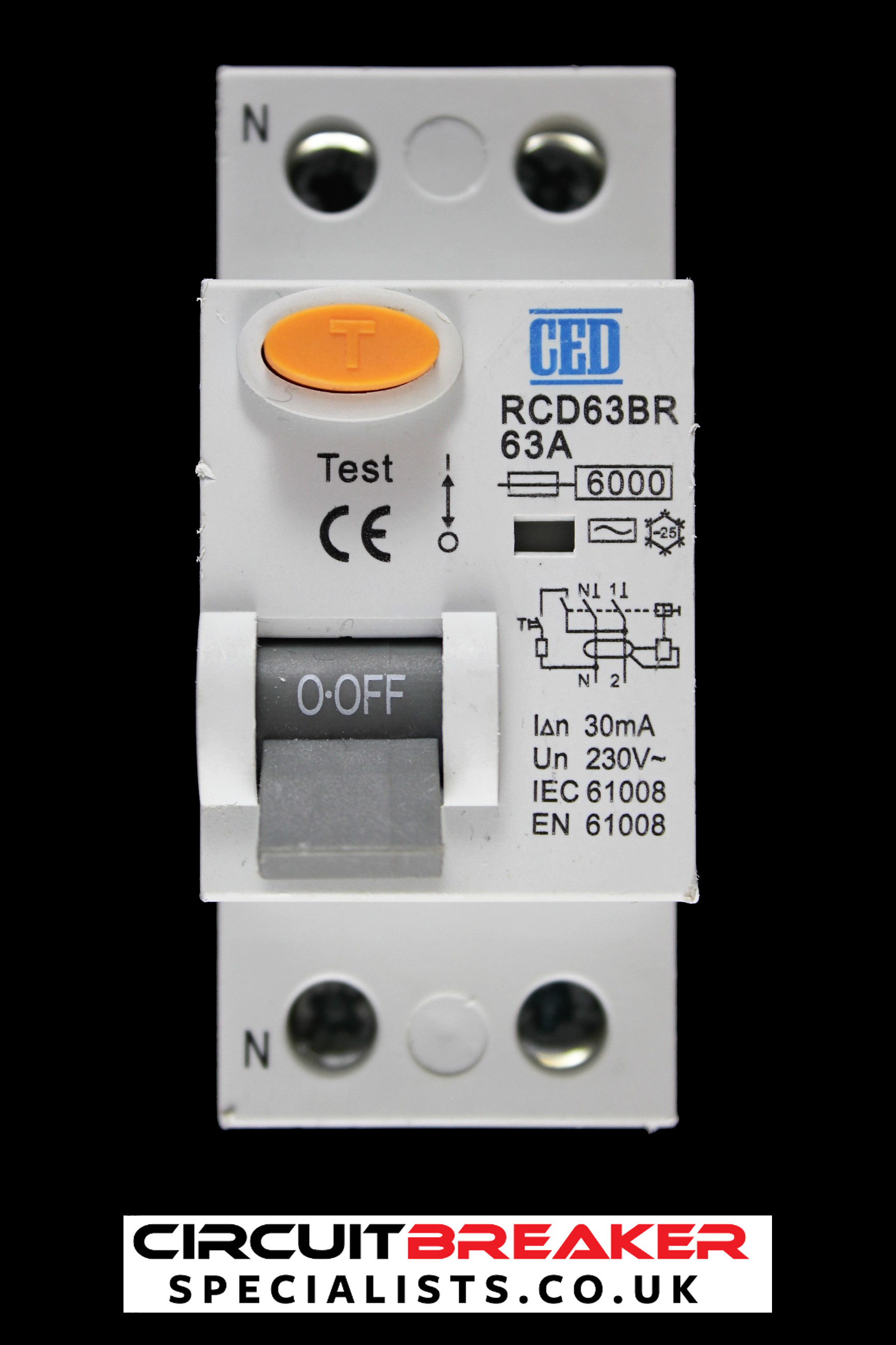 CED 63 AMP 6kA 30mA DOUBLE POLE RCCB RCD TYPE AC RCD63BR