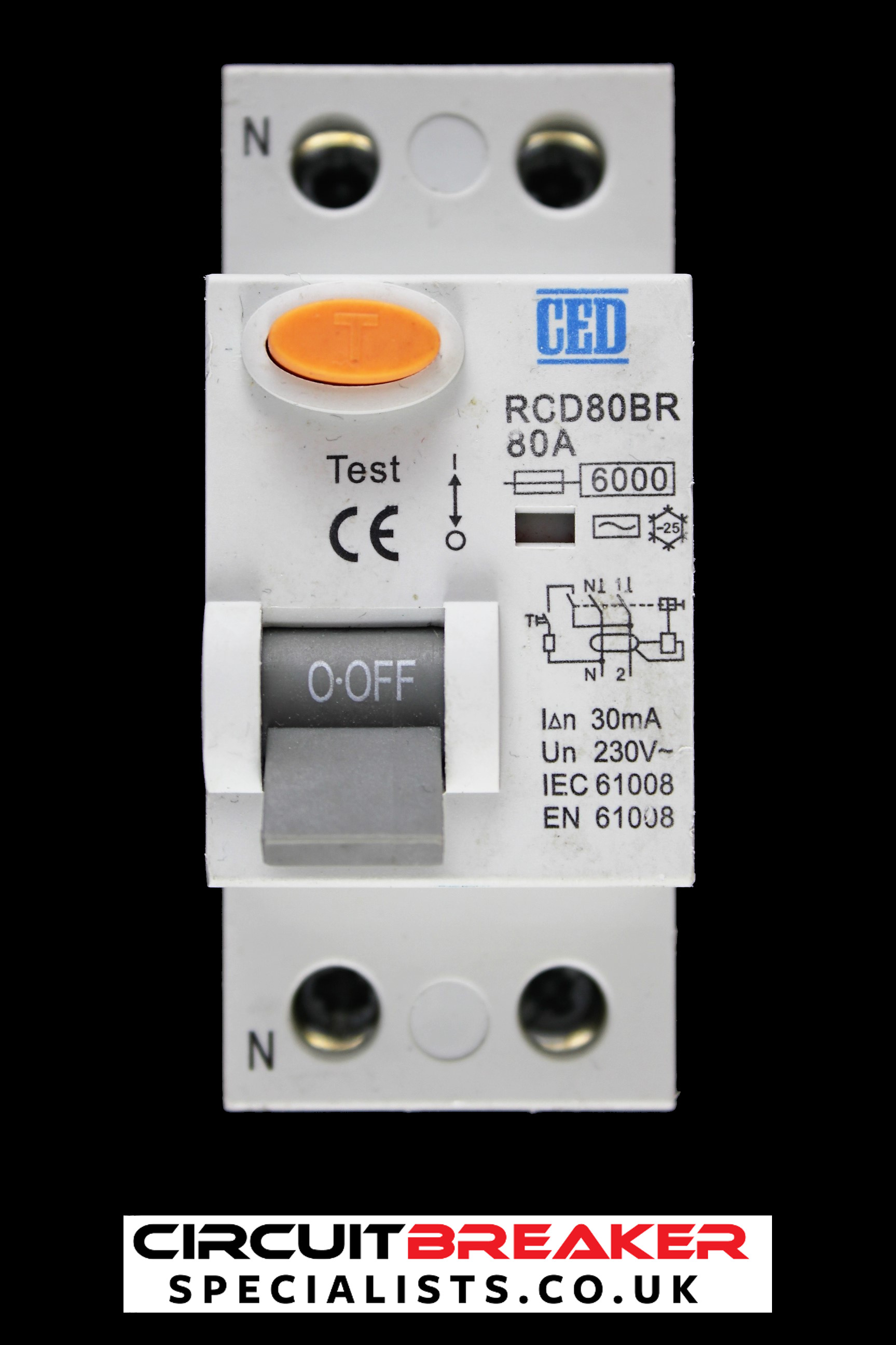 CED 80 AMP 6kA 30mA DOUBLE POLE RCCB RCD TYPE AC RCD80BR