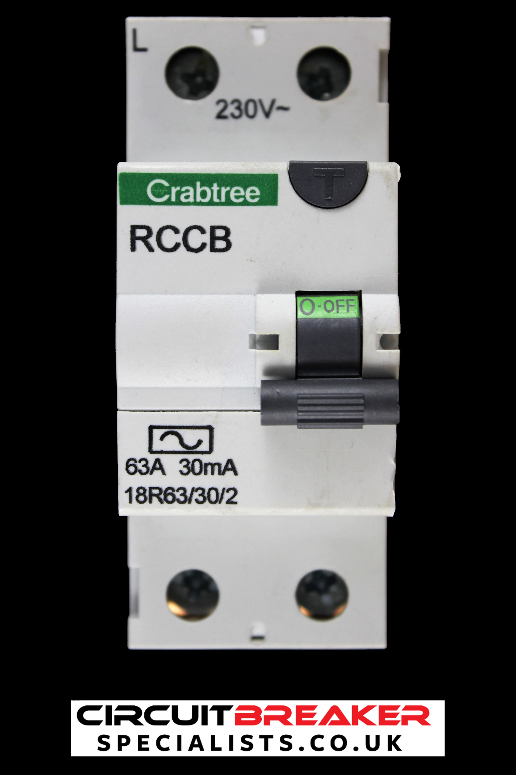 CRABTREE 63 AMP 30mA DOUBLE POLE RCCB RCD TYPE AC 18R63/30/2