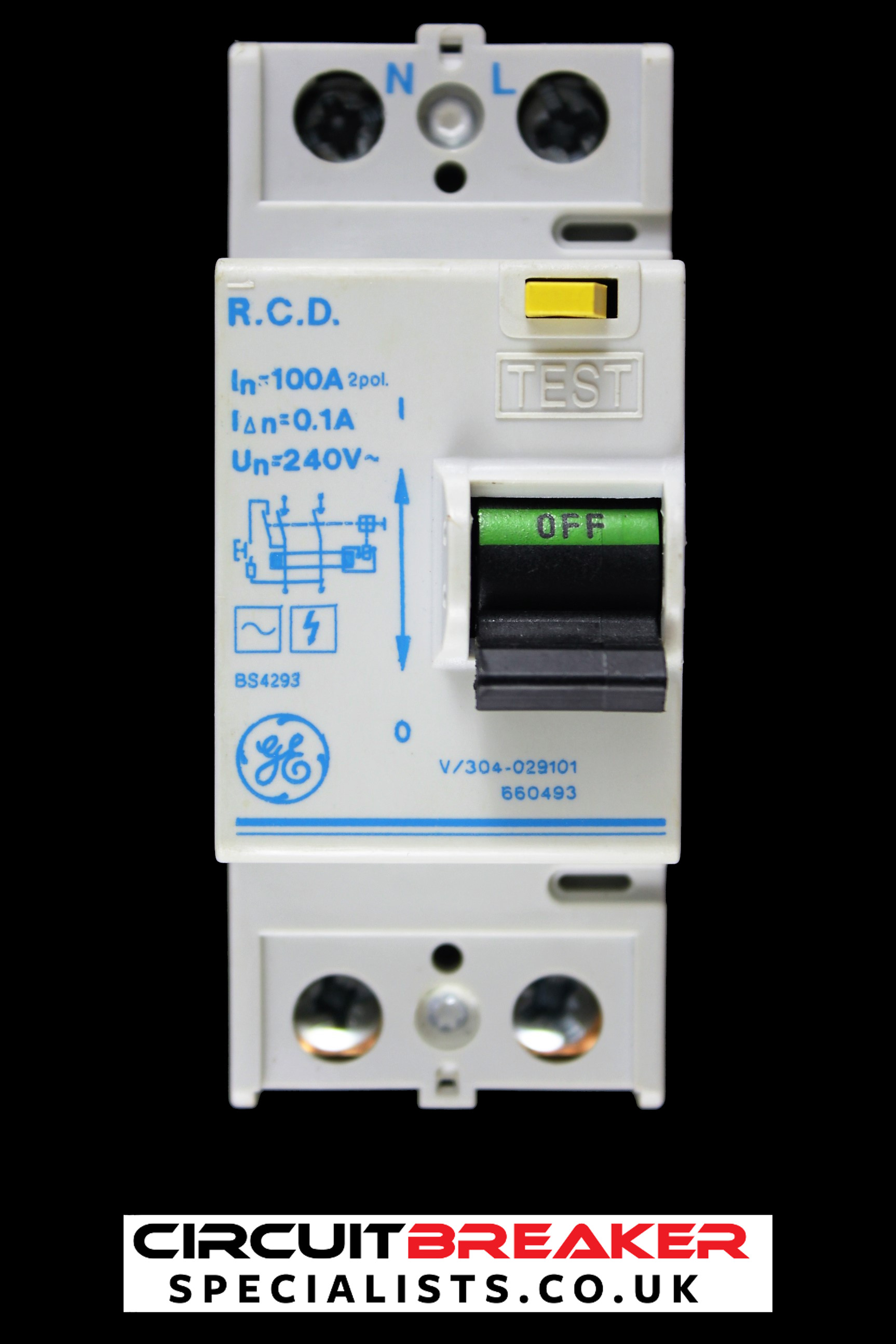GENERAL ELECTRIC 100 AMP 100mA DOUBLE POLE RCD TYPE AC V/304-029101 660493