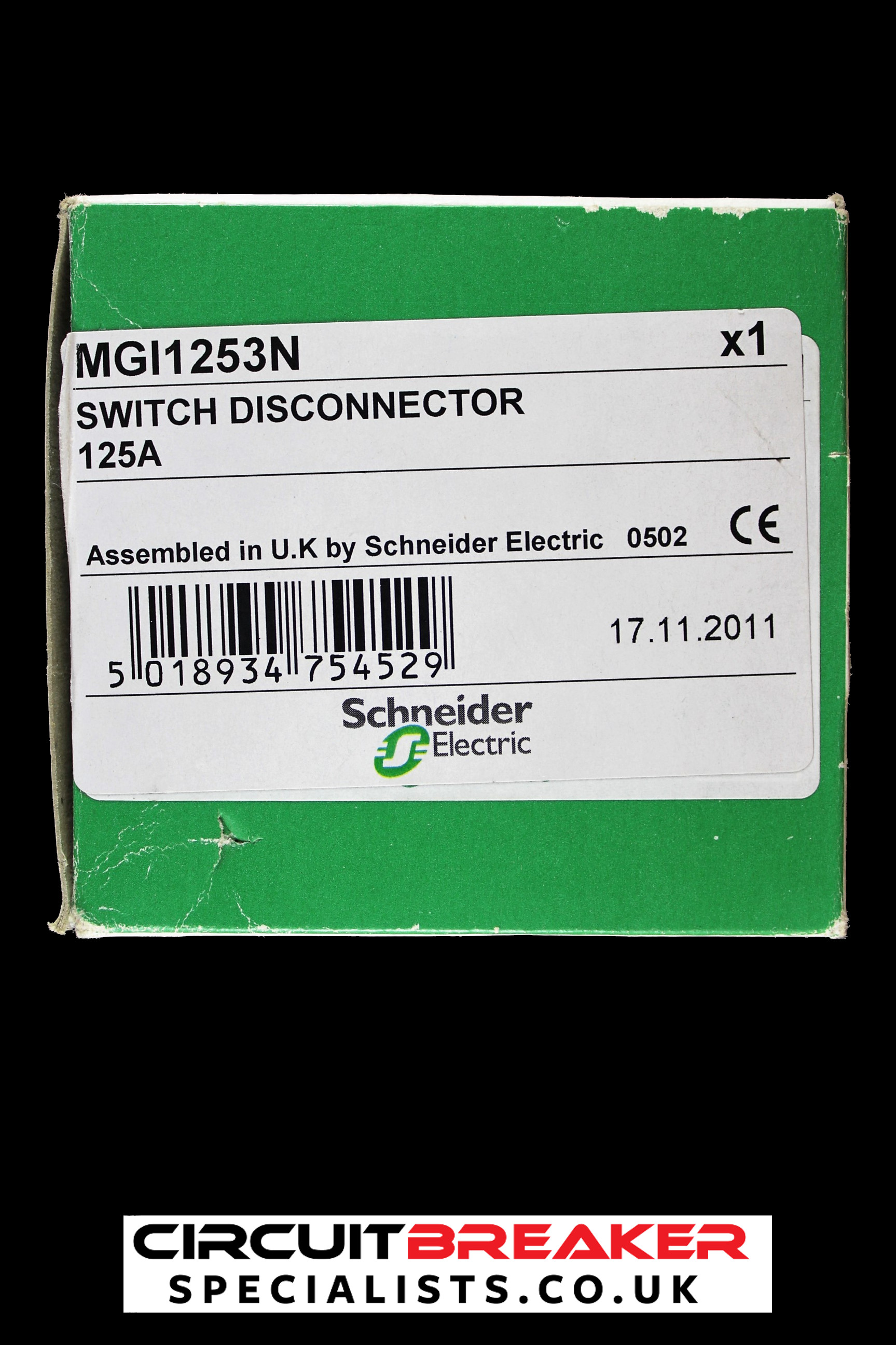 SCHNEIDER ELECTRIC 125 AMP FOUR POLE MAIN SWITCH DISCONNECTOR MGI1253N