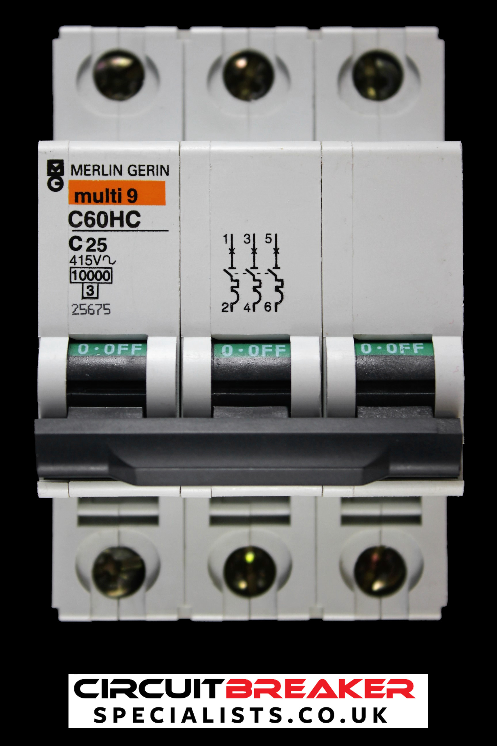 MERLIN GERIN 25 AMP CURVE C 10kA TRIPLE POLE MCB CIRCUIT BREAKER C60HC 25675