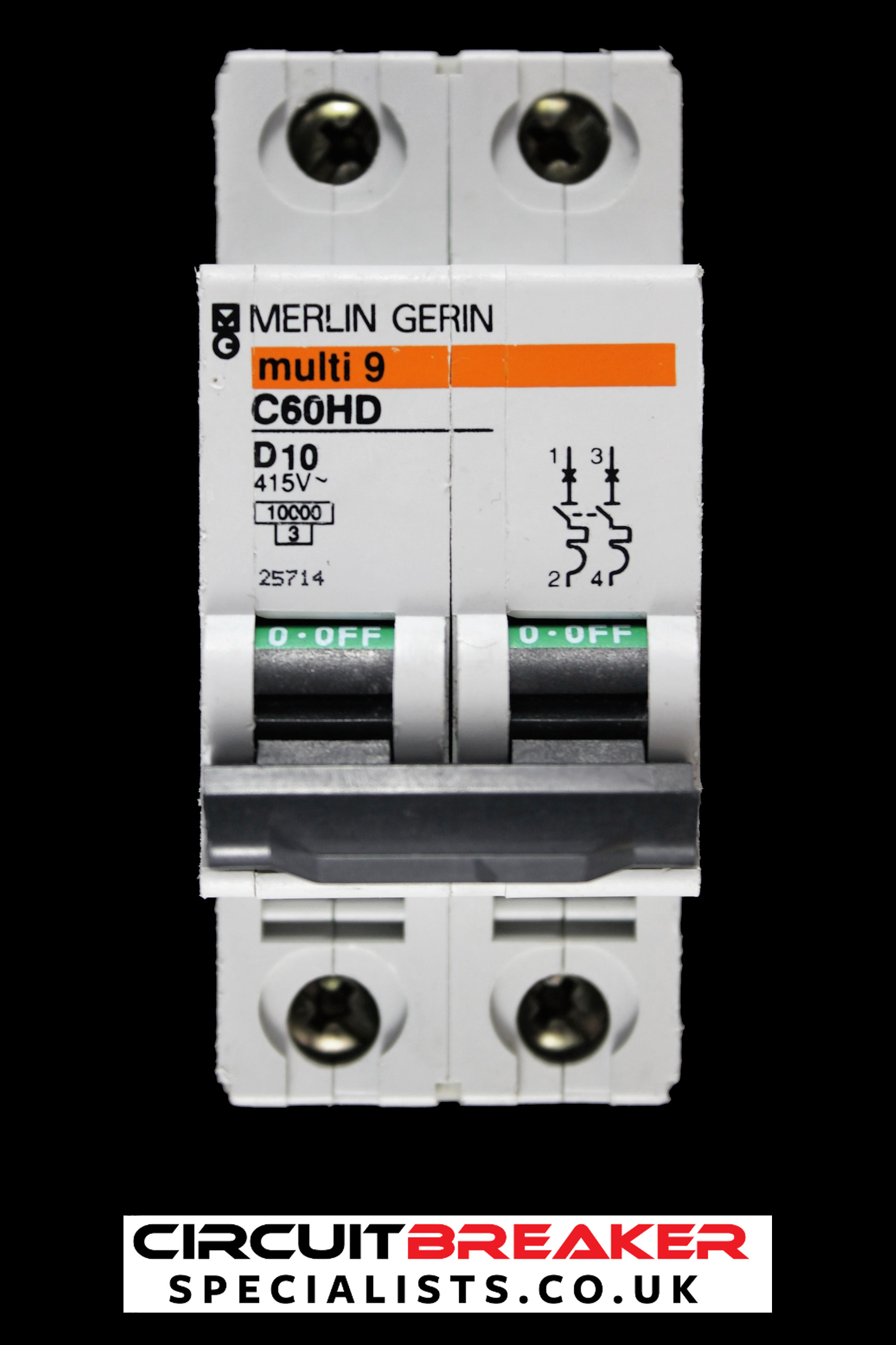 MERLIN GERIN 10 AMP CURVE D 10kA DOUBLE POLE MCB CIRCUIT BREAKER C60HD 25714