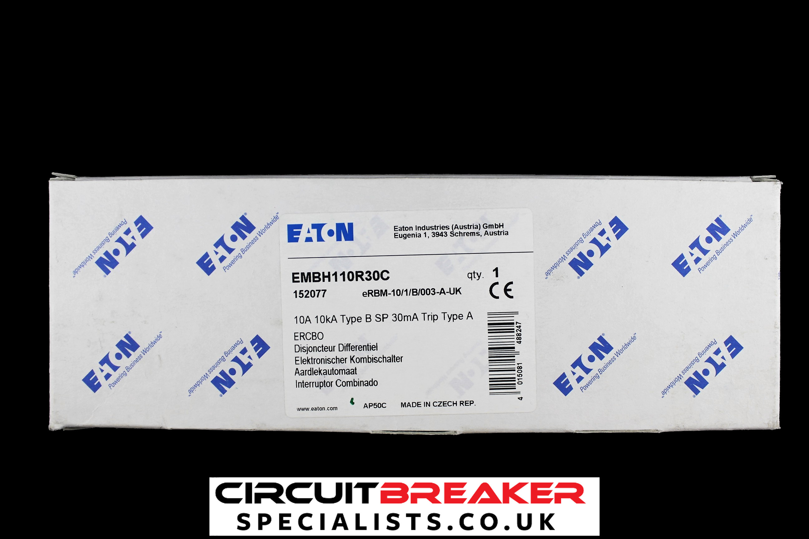 EATON 10 AMP CURVE B 10kA 30mA RCBO TYPE A ERBM-10/1/B/003 EMBH110R30C