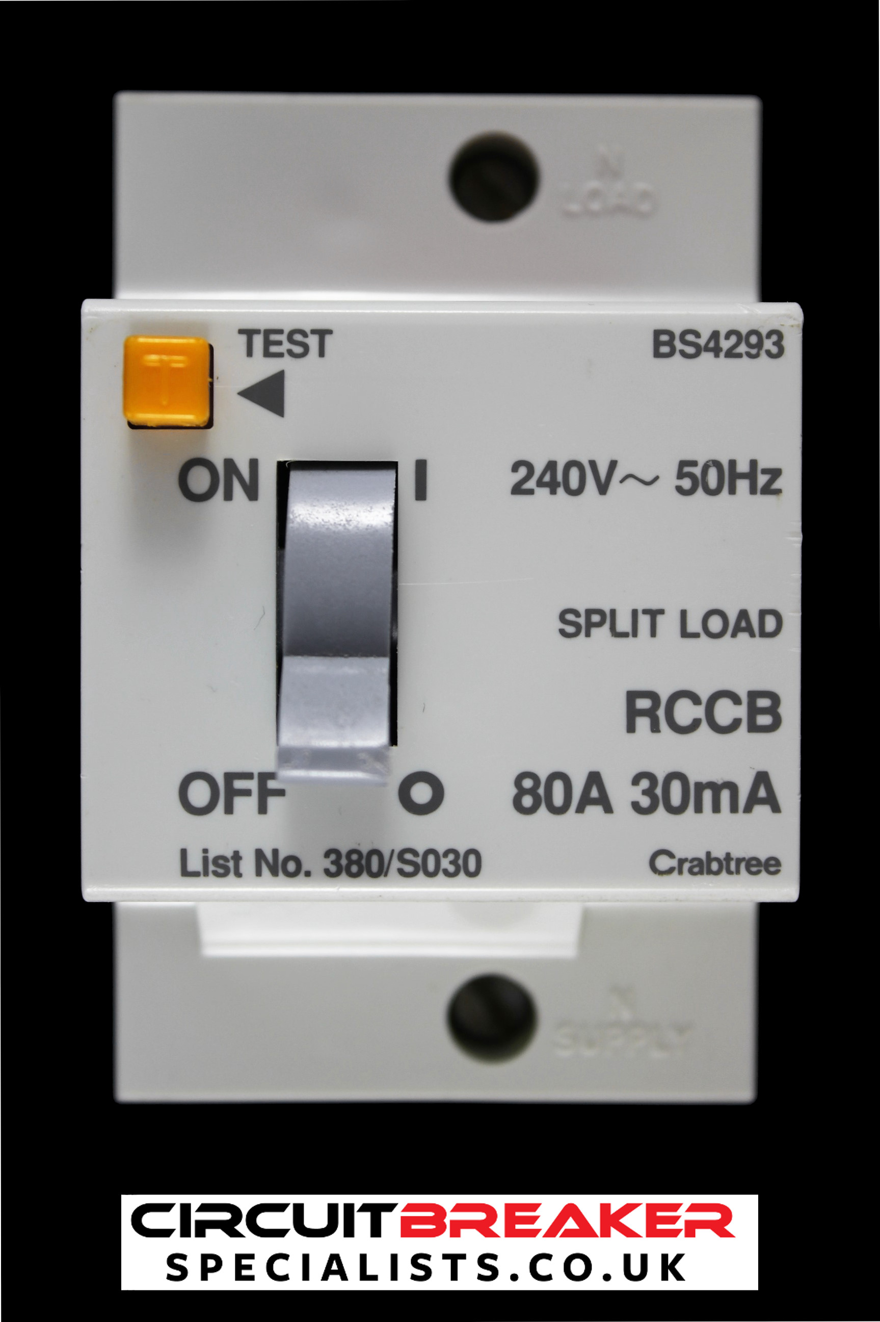 CRABTREE 80 AMP 30mA DOUBLE POLE RCCB RCD 380/S030 STARBREAKER