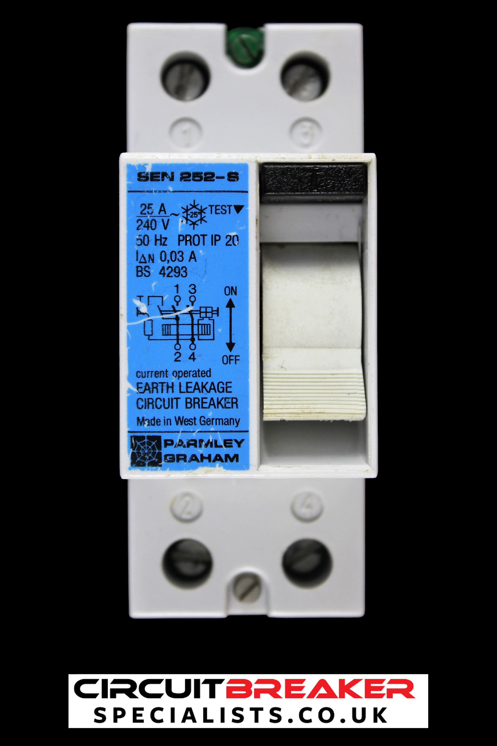 PARMLEY GRAHAM 25 AMP 30mA DOUBLE POLE ELCB RCD SEN 252-S