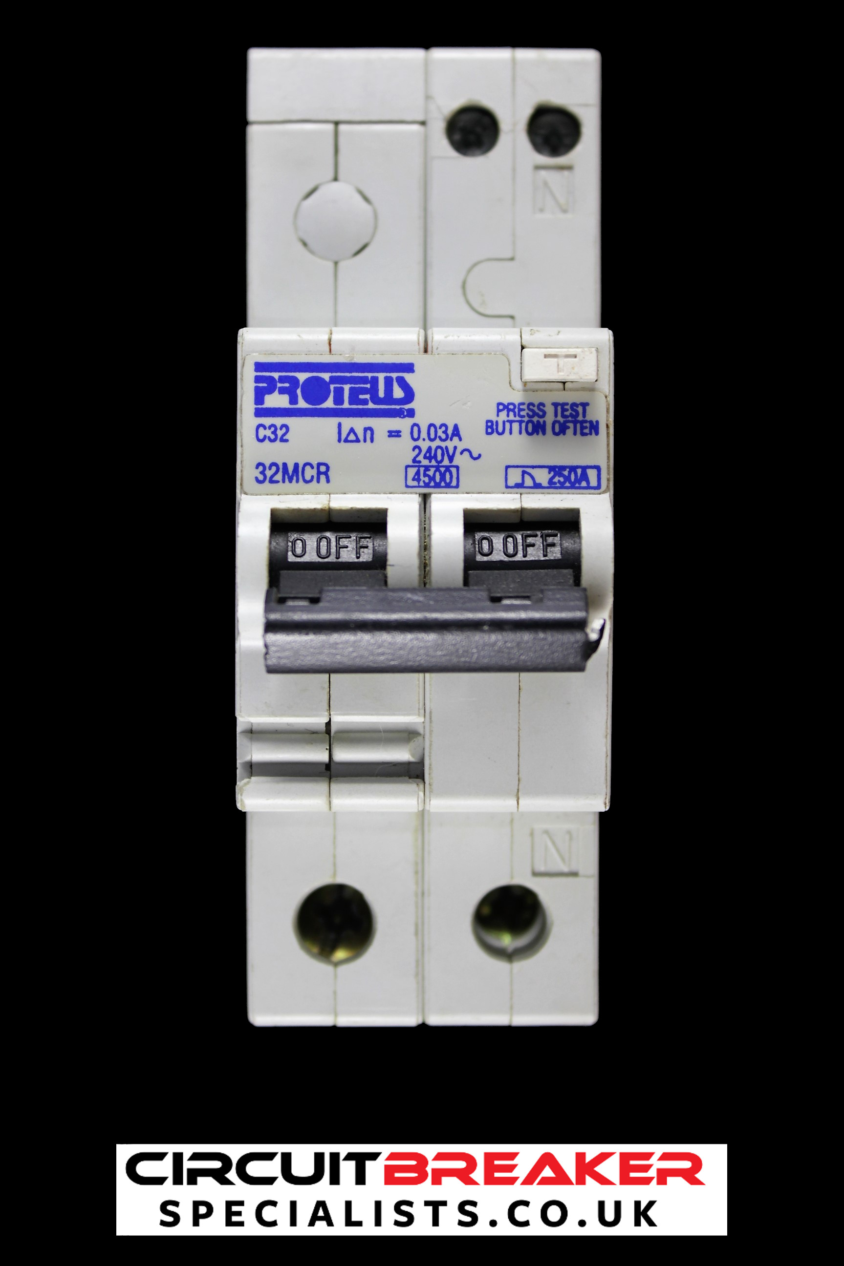 PROTEUS 32 AMP CURVE C 4.5kA 30mA DOUBLE POLE RCBO 32MCR
