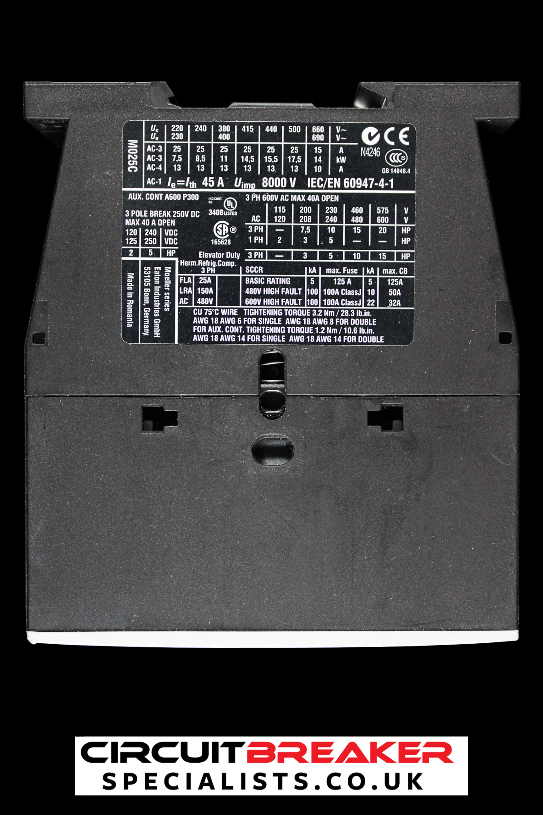 EATON 25 AMP 11kW NO CONTACTOR 400V AC DILM25-10 XTCE025C10