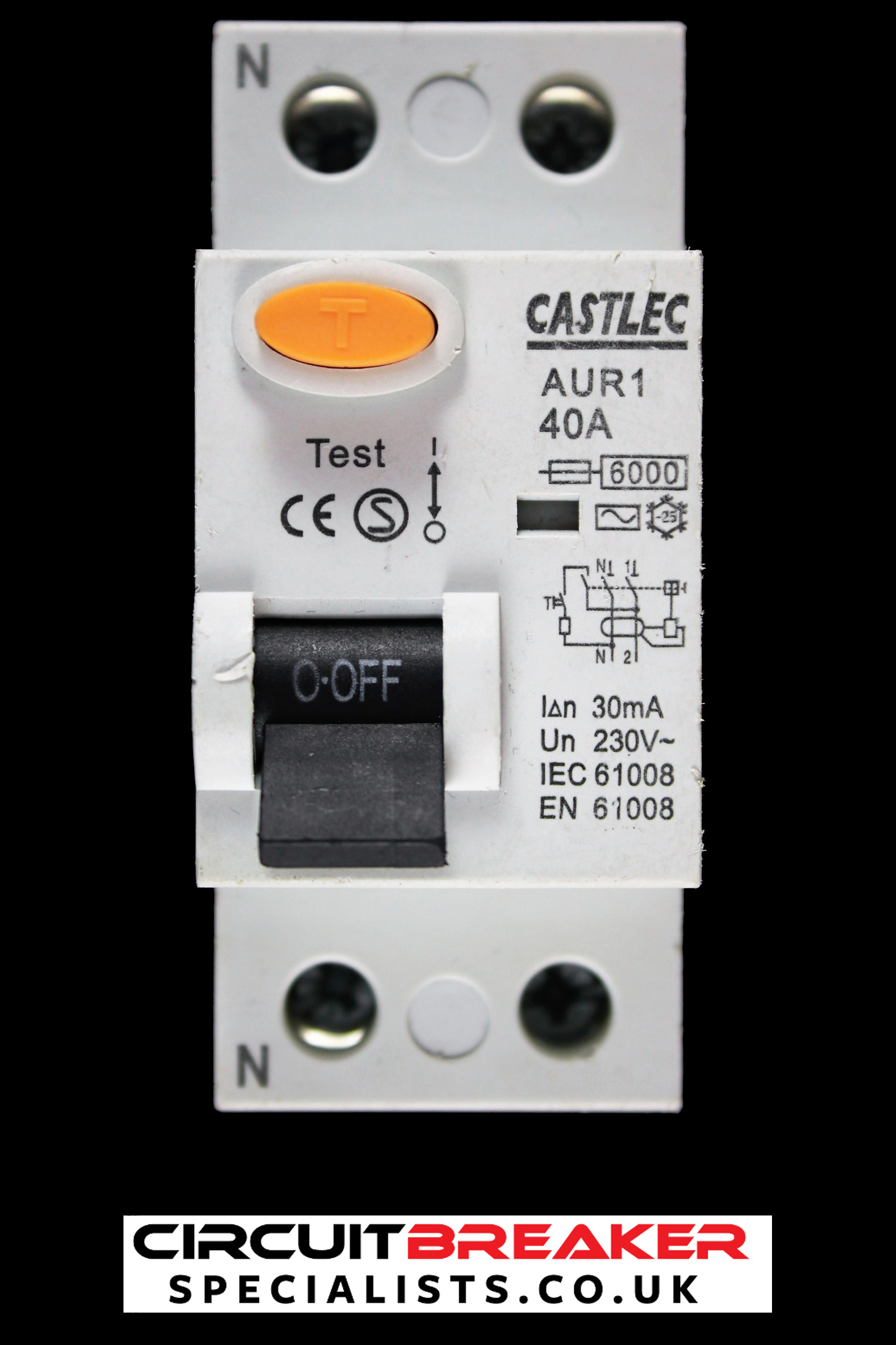 CASTLEC 40 AMP 30mA DOUBLE POLE RCD TYPE AC AUR1