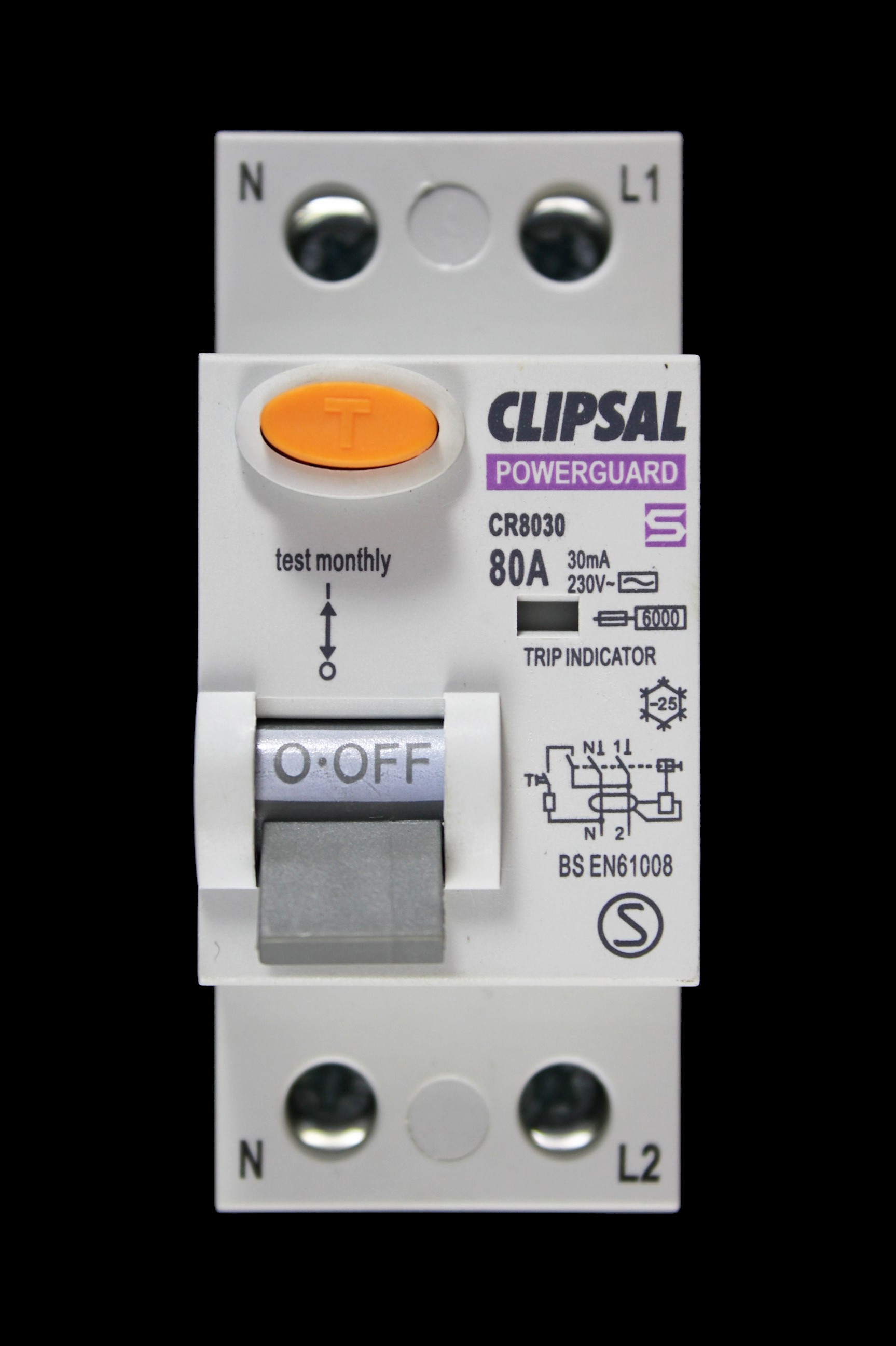 CLIPSAL 80 AMP 30mA DOUBLE POLE RCCB RCD TYPE AC CR8030 POWERGUARD