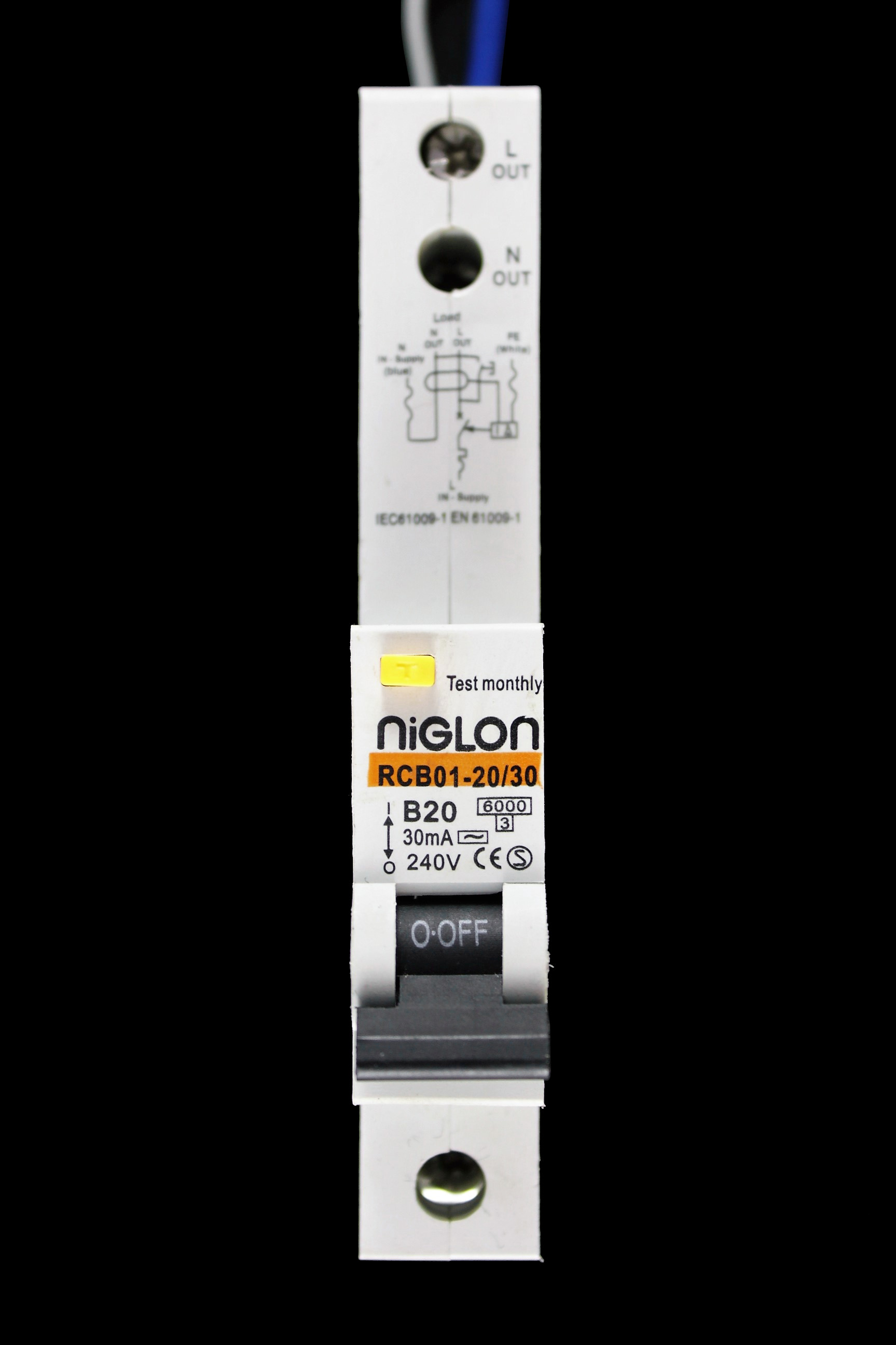NIGLON 20 AMP CURVE B 6kA 30mA RCBO TYPE AC RCB01-20/30