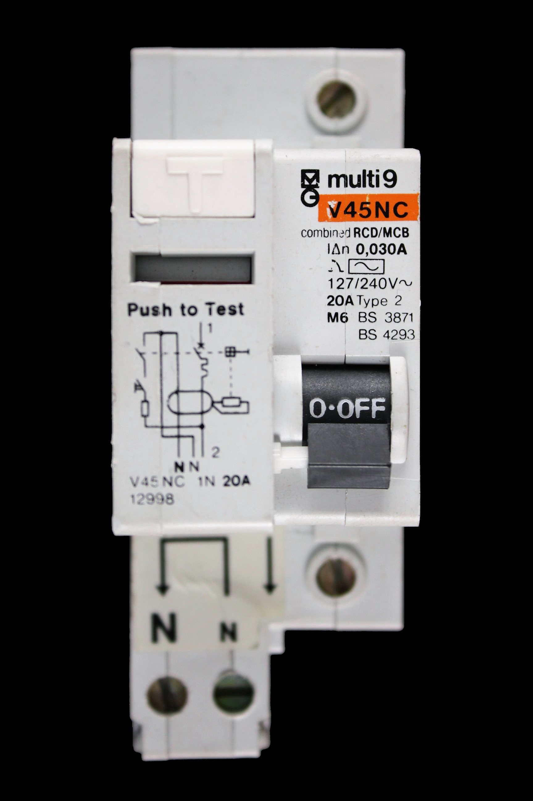 MERLIN GERIN 20 AMP TYPE 2 M6 30mA DOUBLE POLE RCBO RCD MCB TYPE AC V45NC 12998