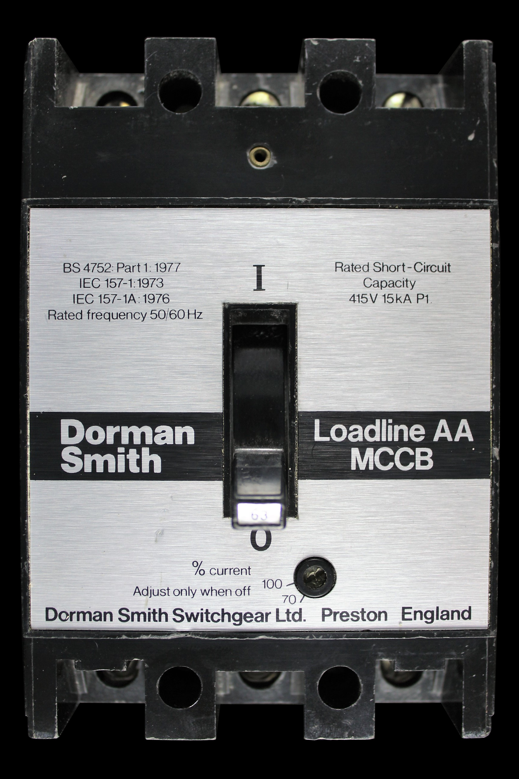 DORMAN SMITH 63 AMP 15kA TRIPLE POLE MCCB LOADLINE TYPE AA