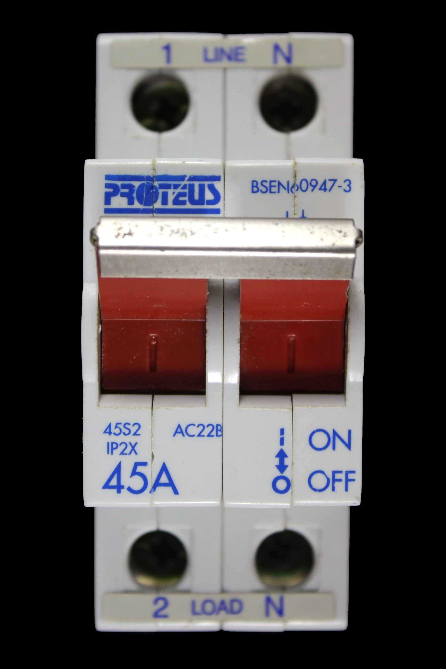PROTEUS 45 AMP DOUBLE POLE MAIN SWITCH DISCONNECTOR 45S2 AC22B