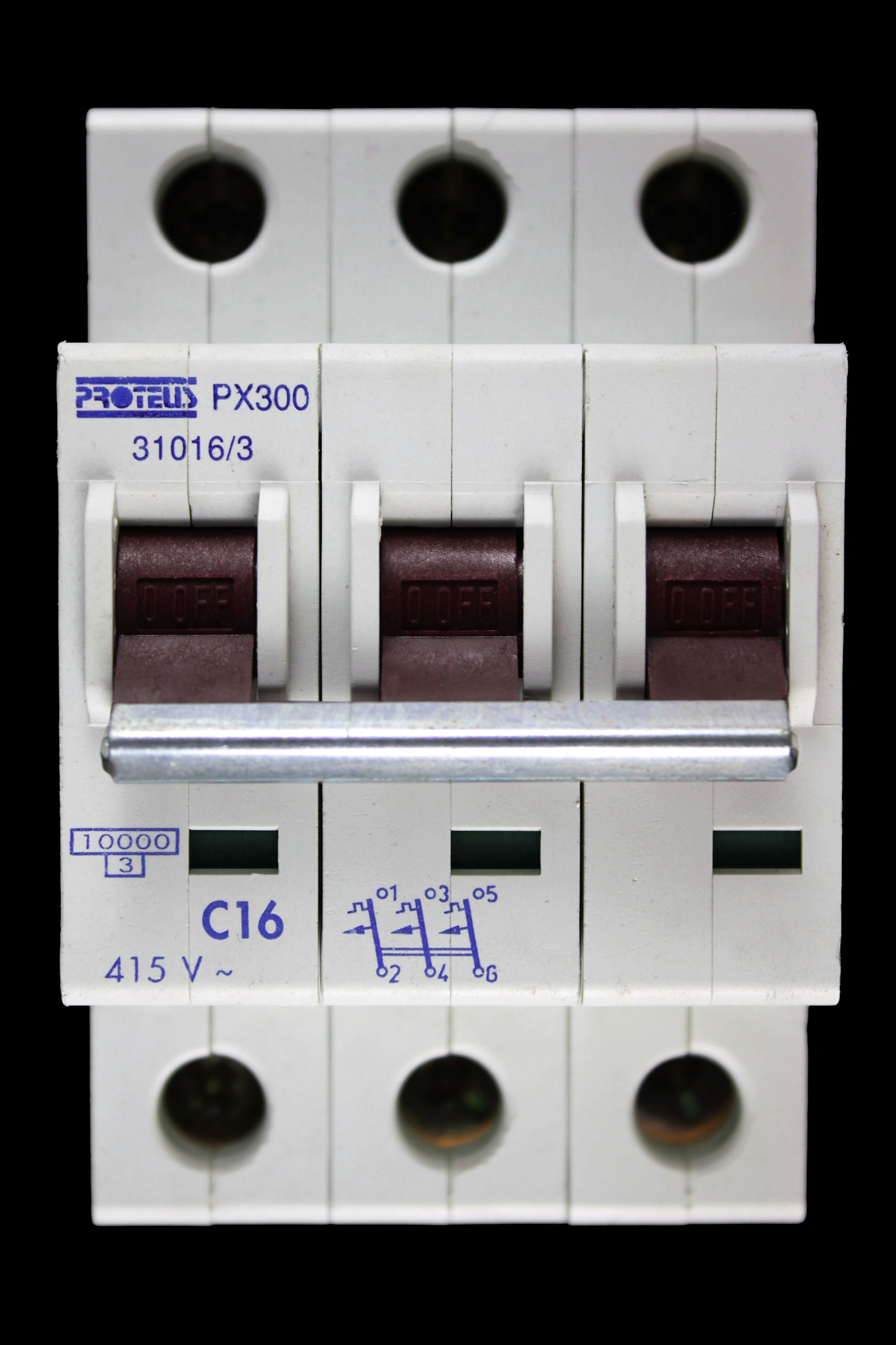 PROTEUS 16 AMP CURVE C 10kA TRIPLE POLE MCB CIRCUIT BREAKER 31016/3 PX300