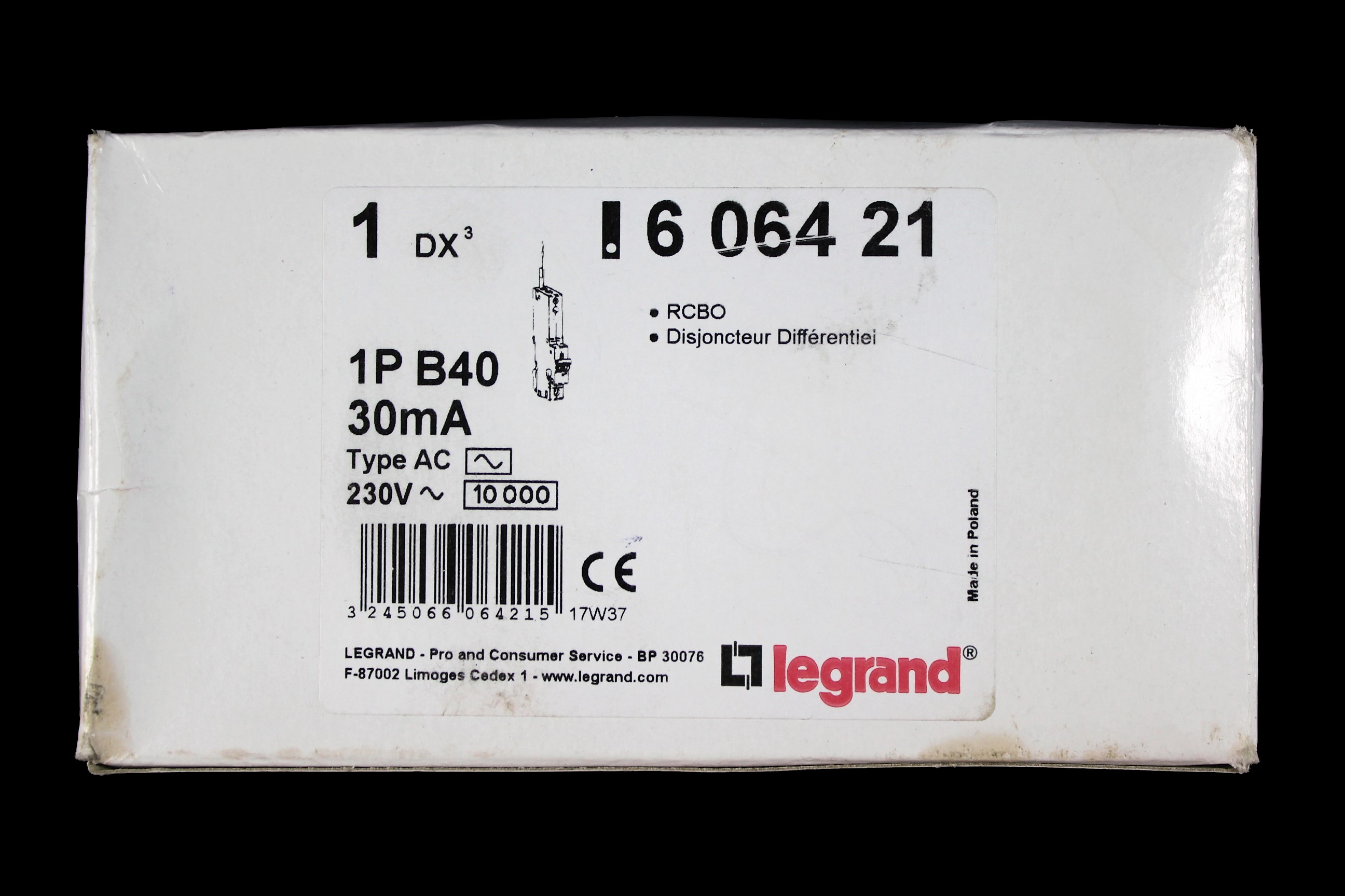 LEGRAND 40 AMP CURVE B 10kA 30mA RCBO TYPE AC 6064 21 DX3