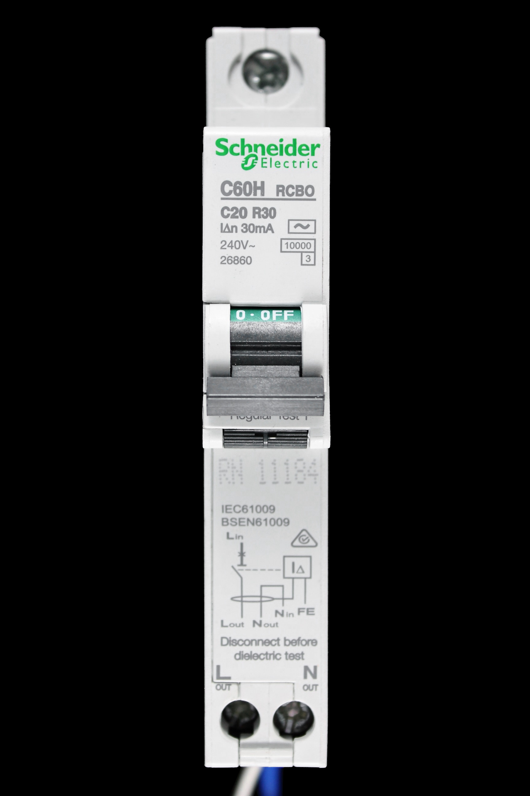 SCHNEIDER ELECTRIC 20 AMP CURVE C 10kA 30mA RCBO RCD MCB C60HC20R30 26860