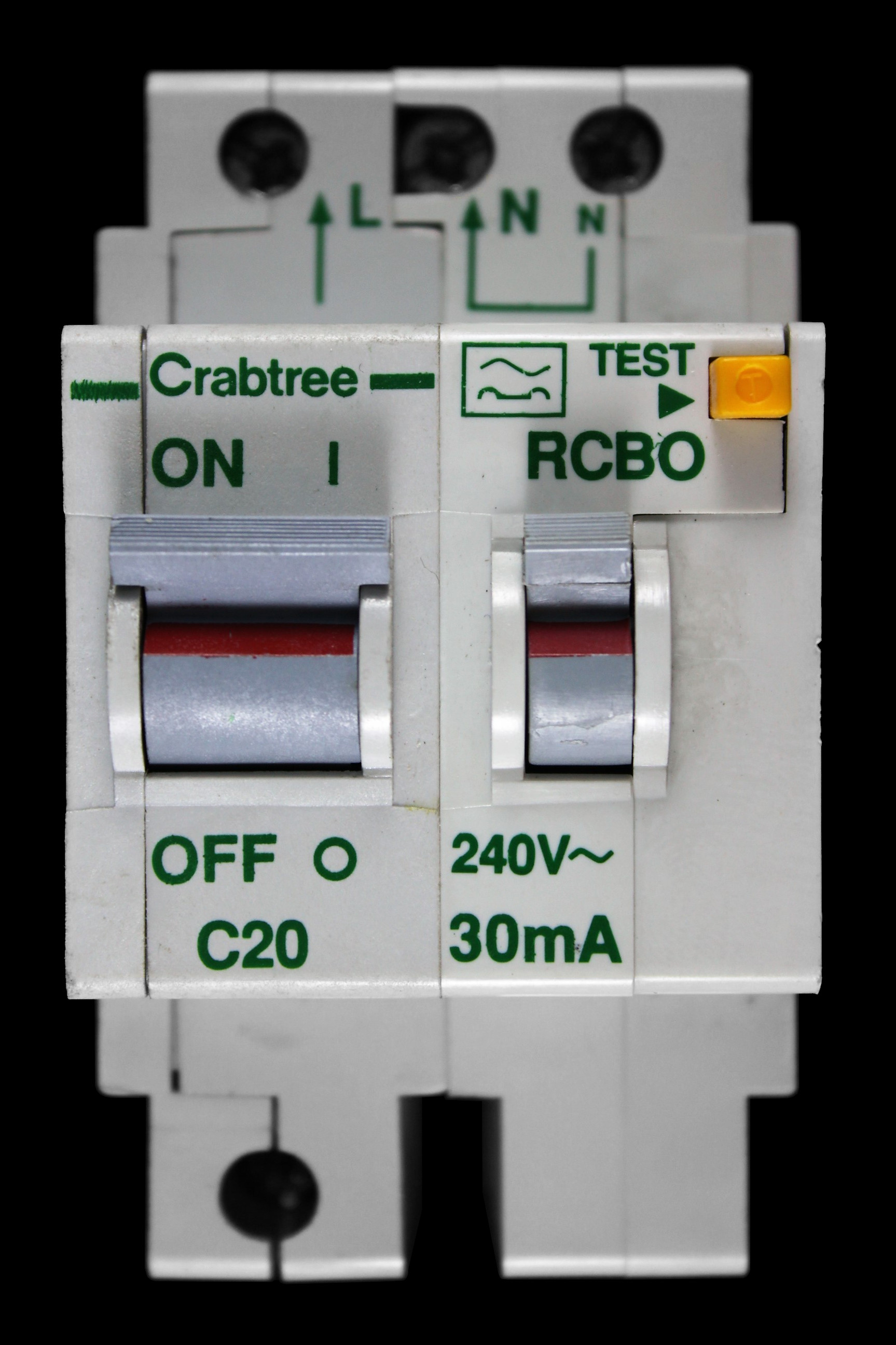 CRABTREE 20 AMP CURVE C 10kA 30mA DOUBLE POLE RCBO TYPE A POLESTAR