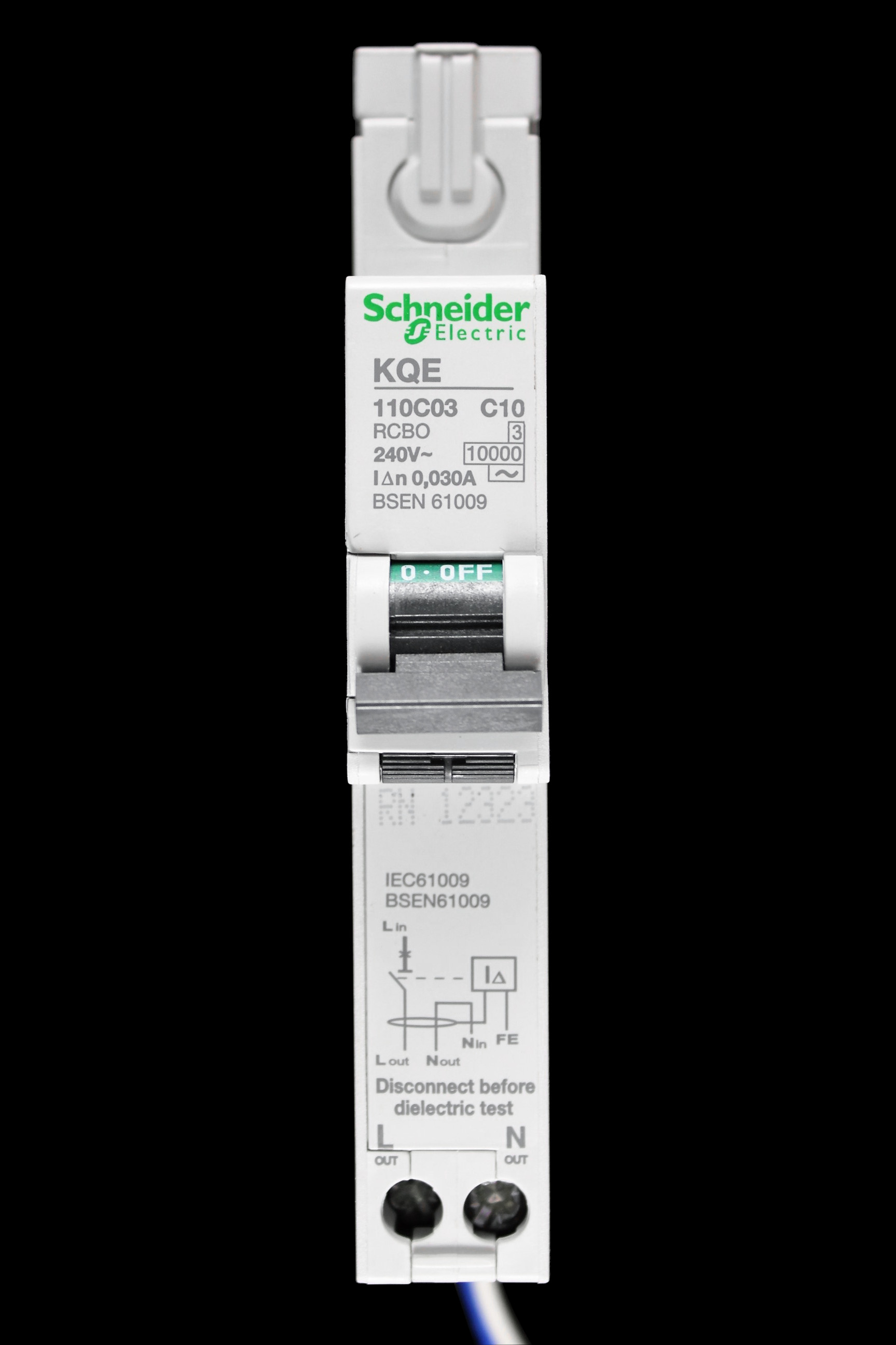 SCHNEIDER ELECTRIC 10 AMP CURVE C 10kA 30mA RCBO TYPE AC KQE 110C03